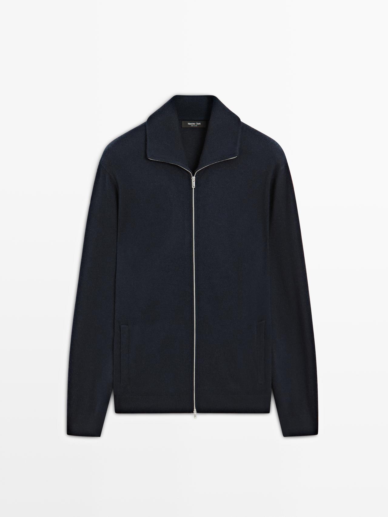 Massimo Dutti - Herre - Cardigan Med Høj Hals Og Lynlåslukning - Marineblå - S