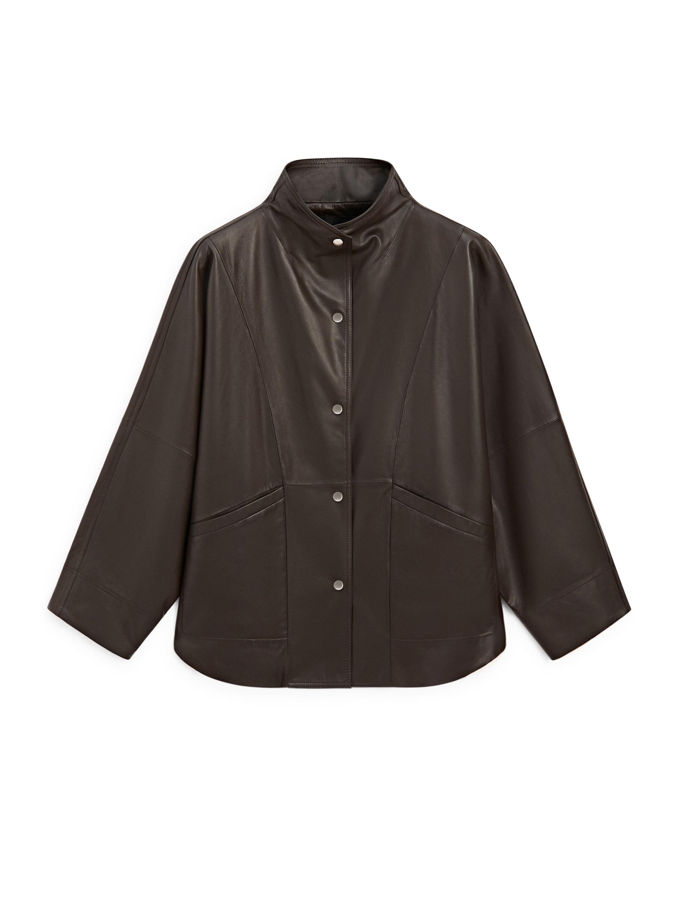 Nappa leather cape jacket — BROWN