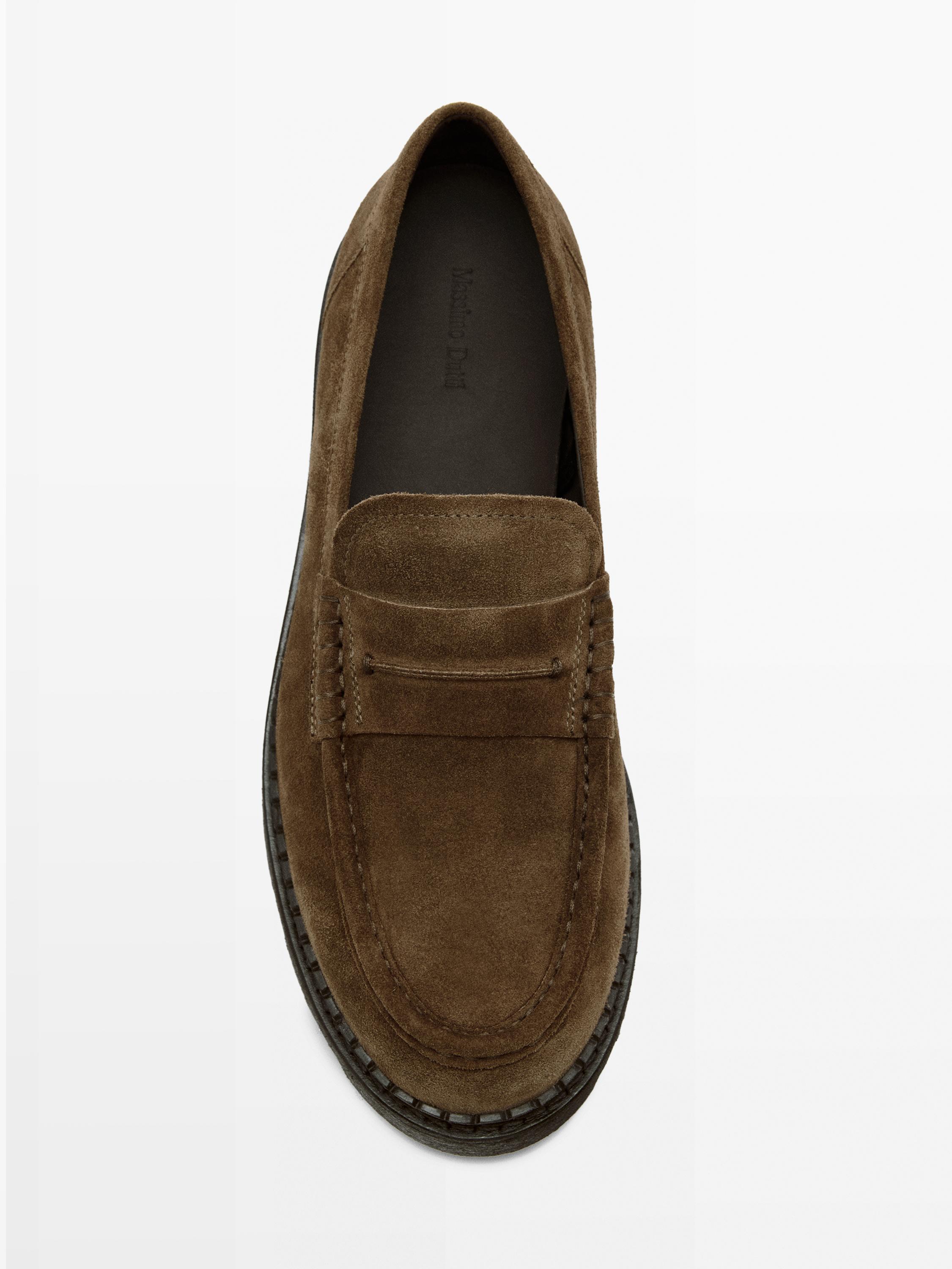 Leather track-sole loafers with penny strap — BROWN