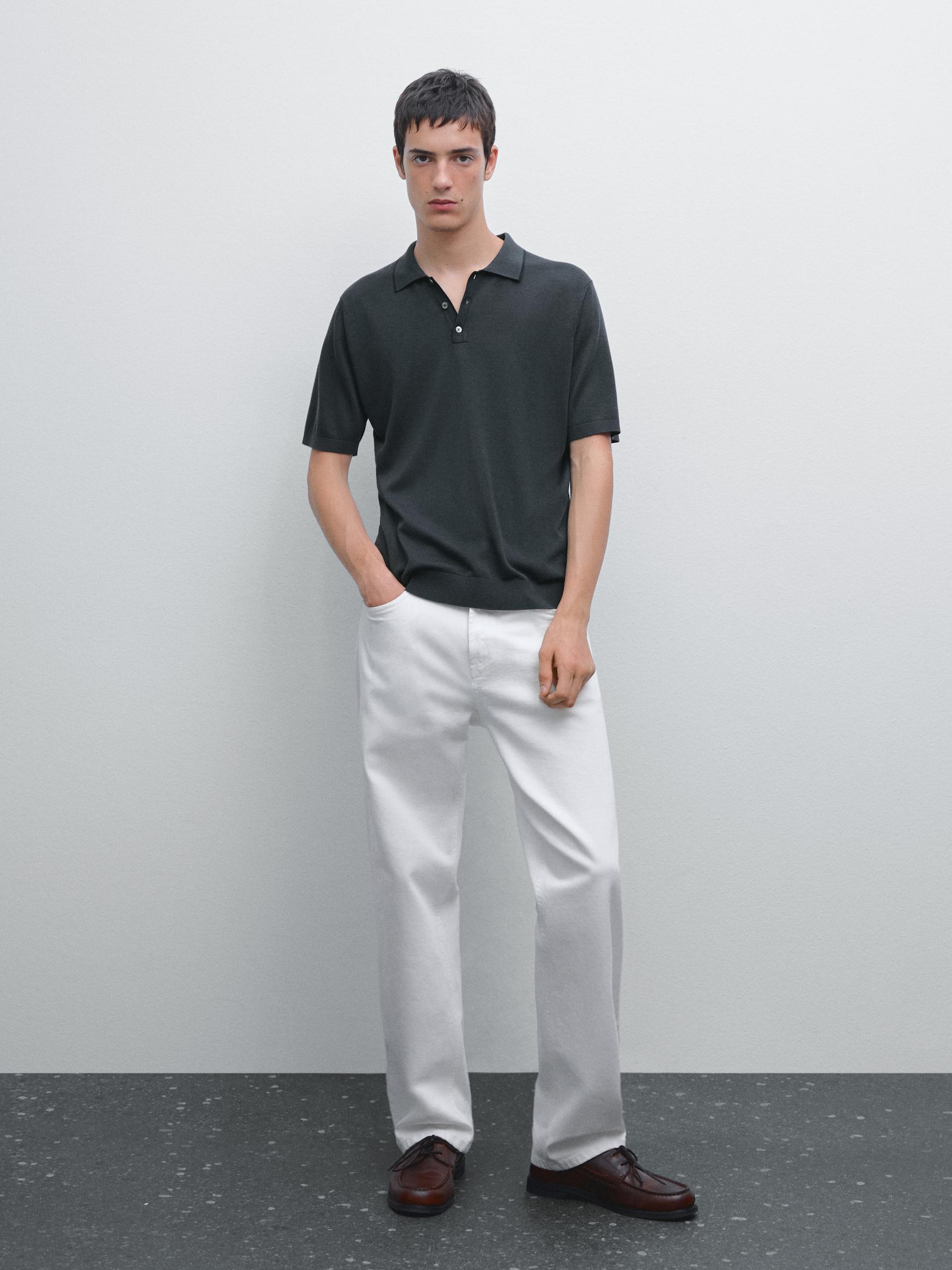 Polo De Malha Com Pormenor Colorido Na Gola - Mesclado Escuro - Xl - Massimo Dutti - Homem