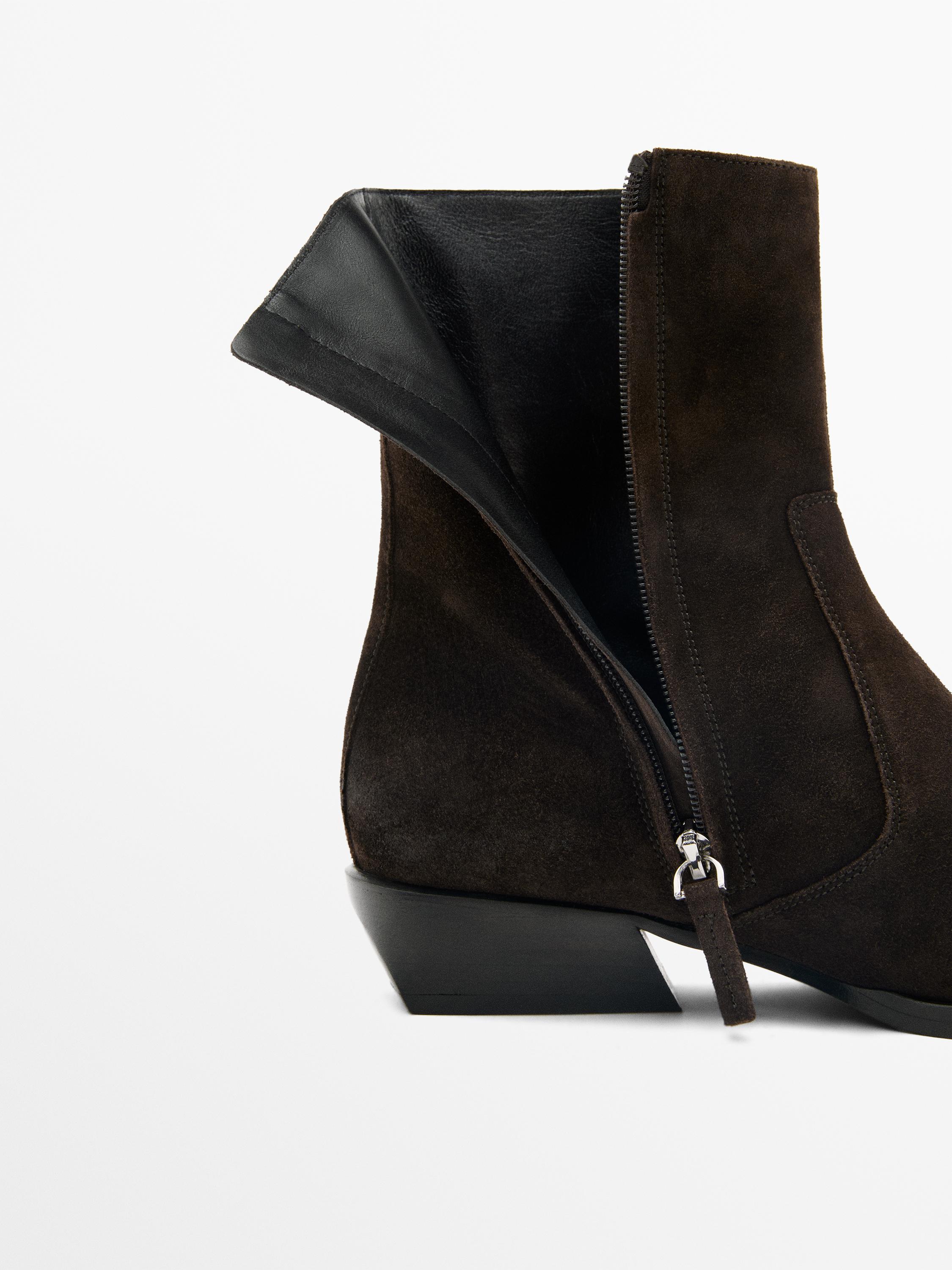 Brushed split leather ankle boots — BROWN