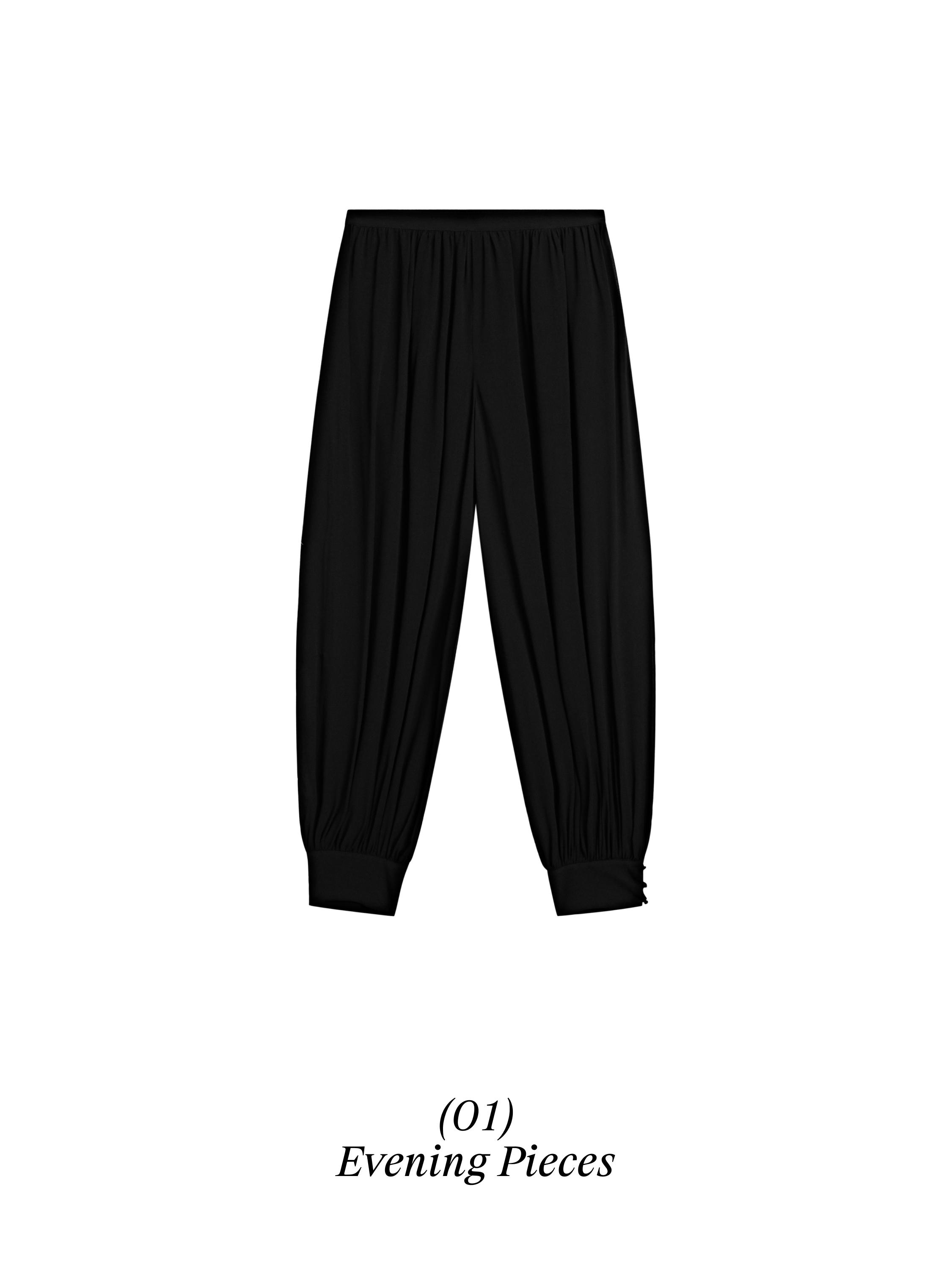 Semi-sheer sarouel trousers with button details — BLACK