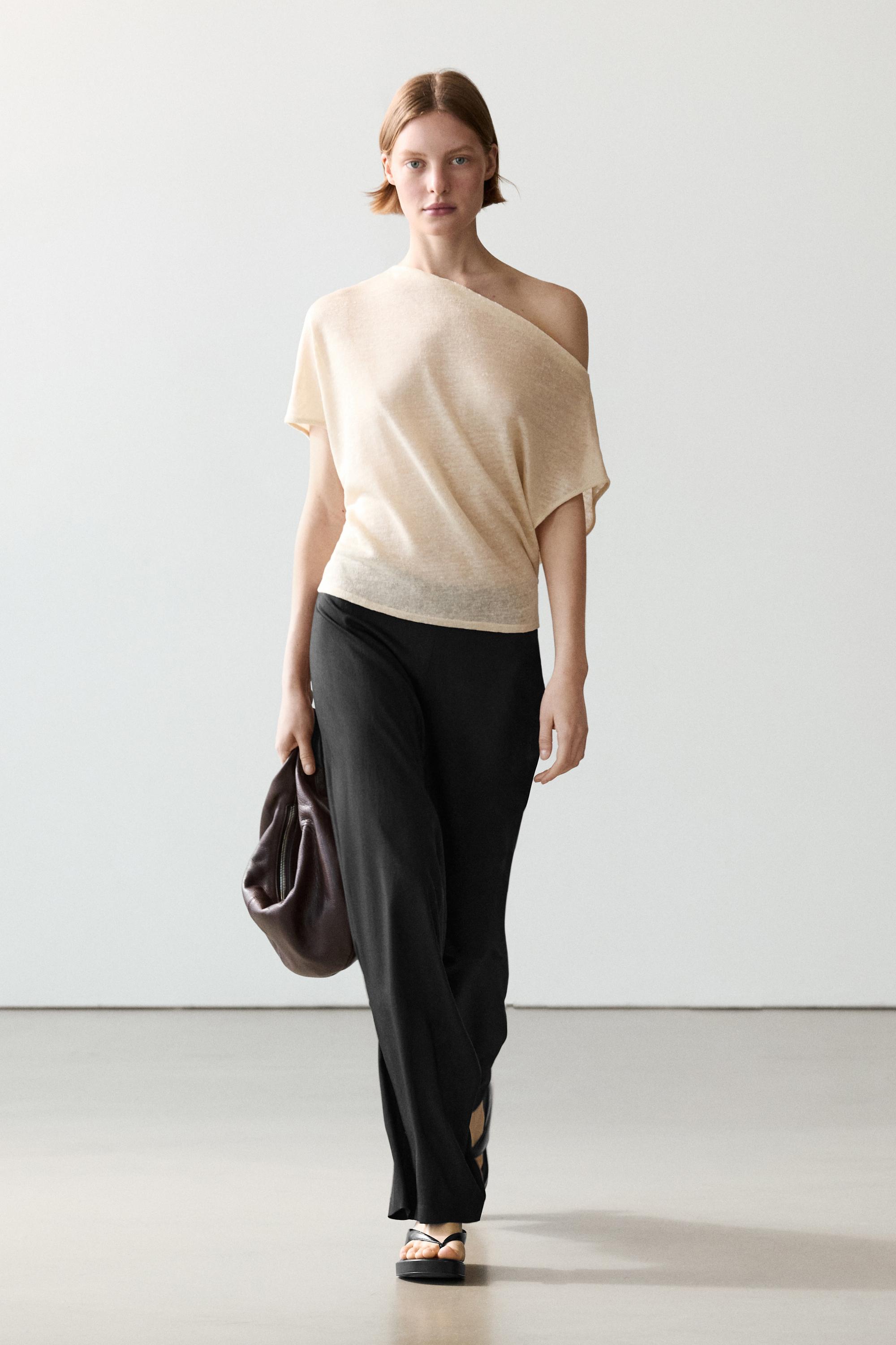 Linen blend asymmetric cropped cape — CREAM