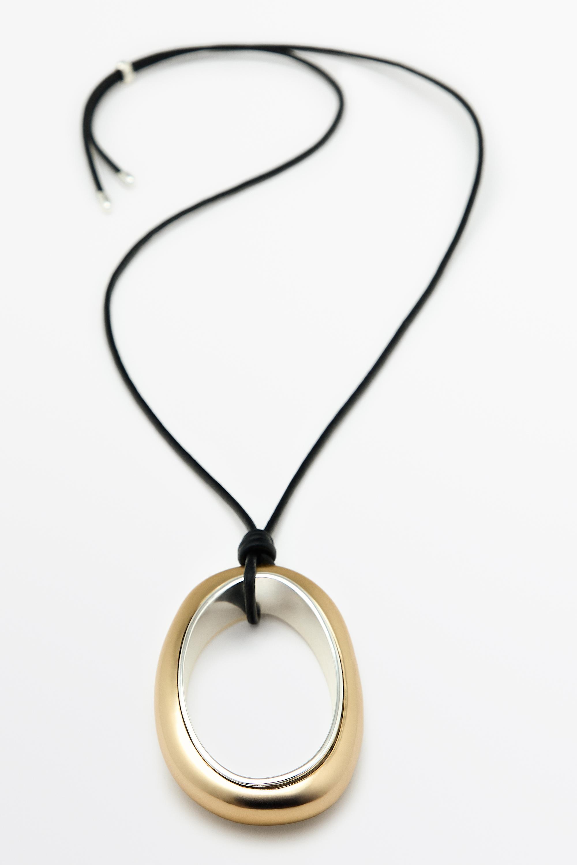Leather cord necklace with oval pendant — GOLDEN