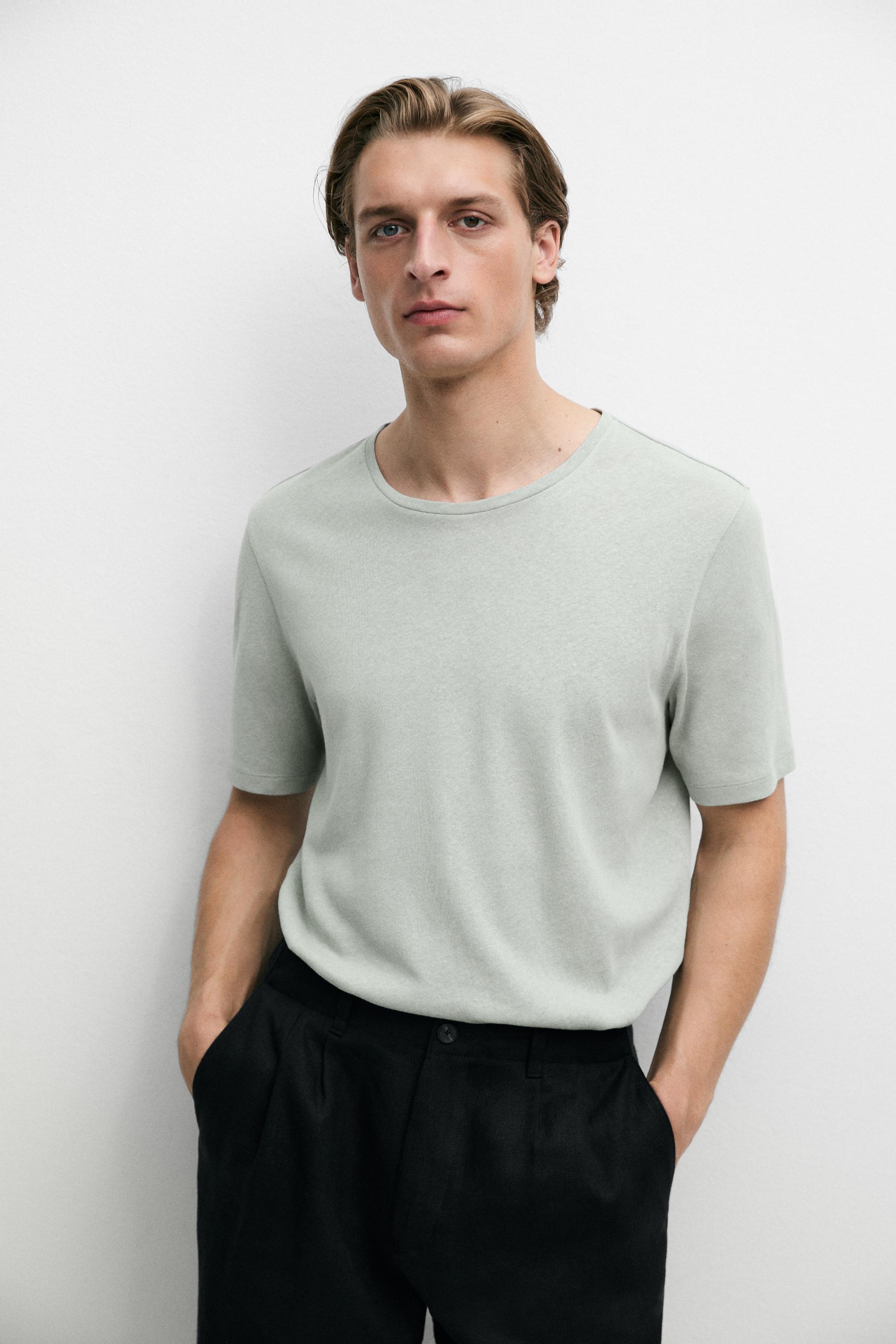 Short sleeve linen and cotton T-shirt — GREEN