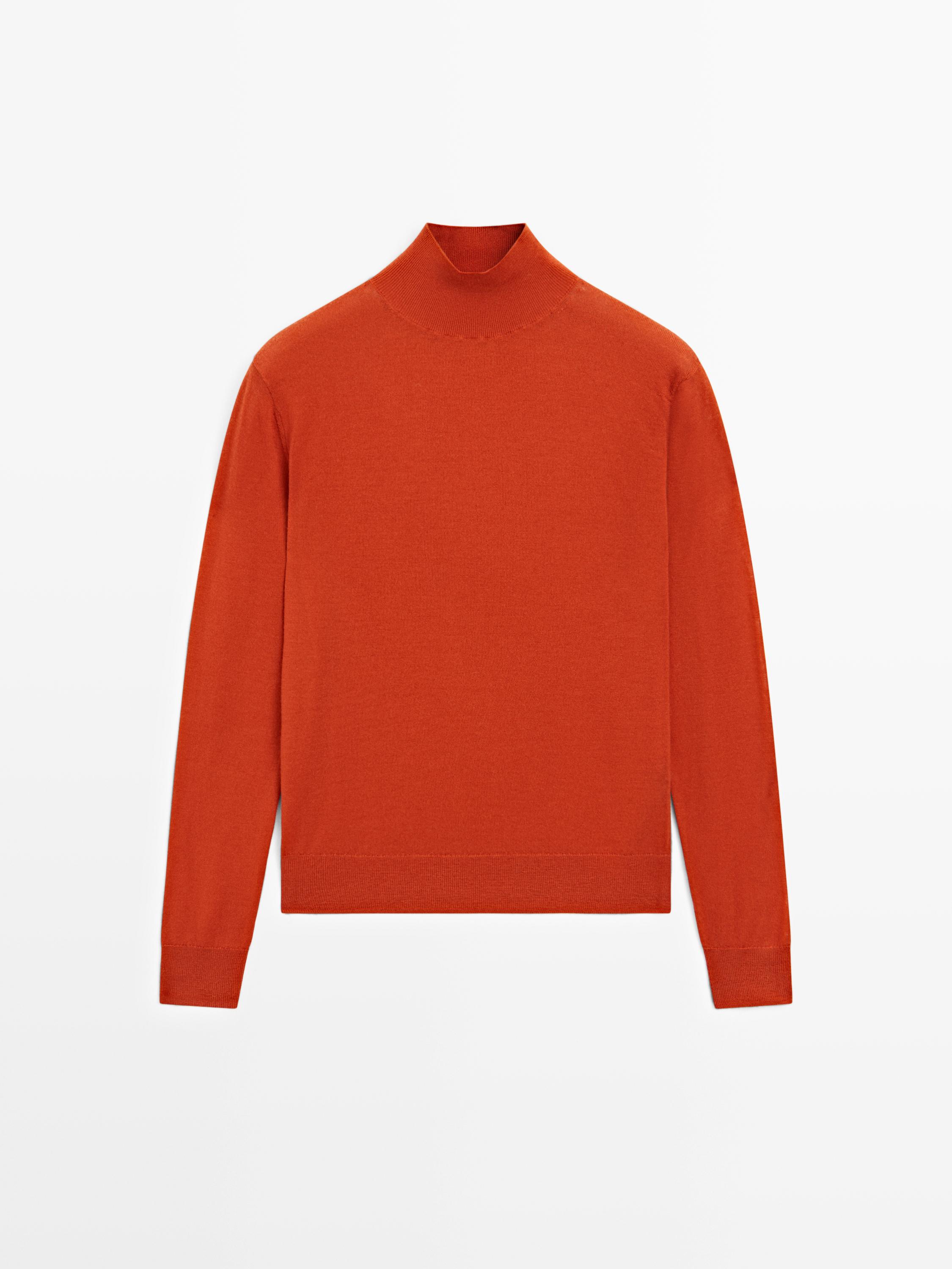 100% wollen tricot trui met hoge kraag