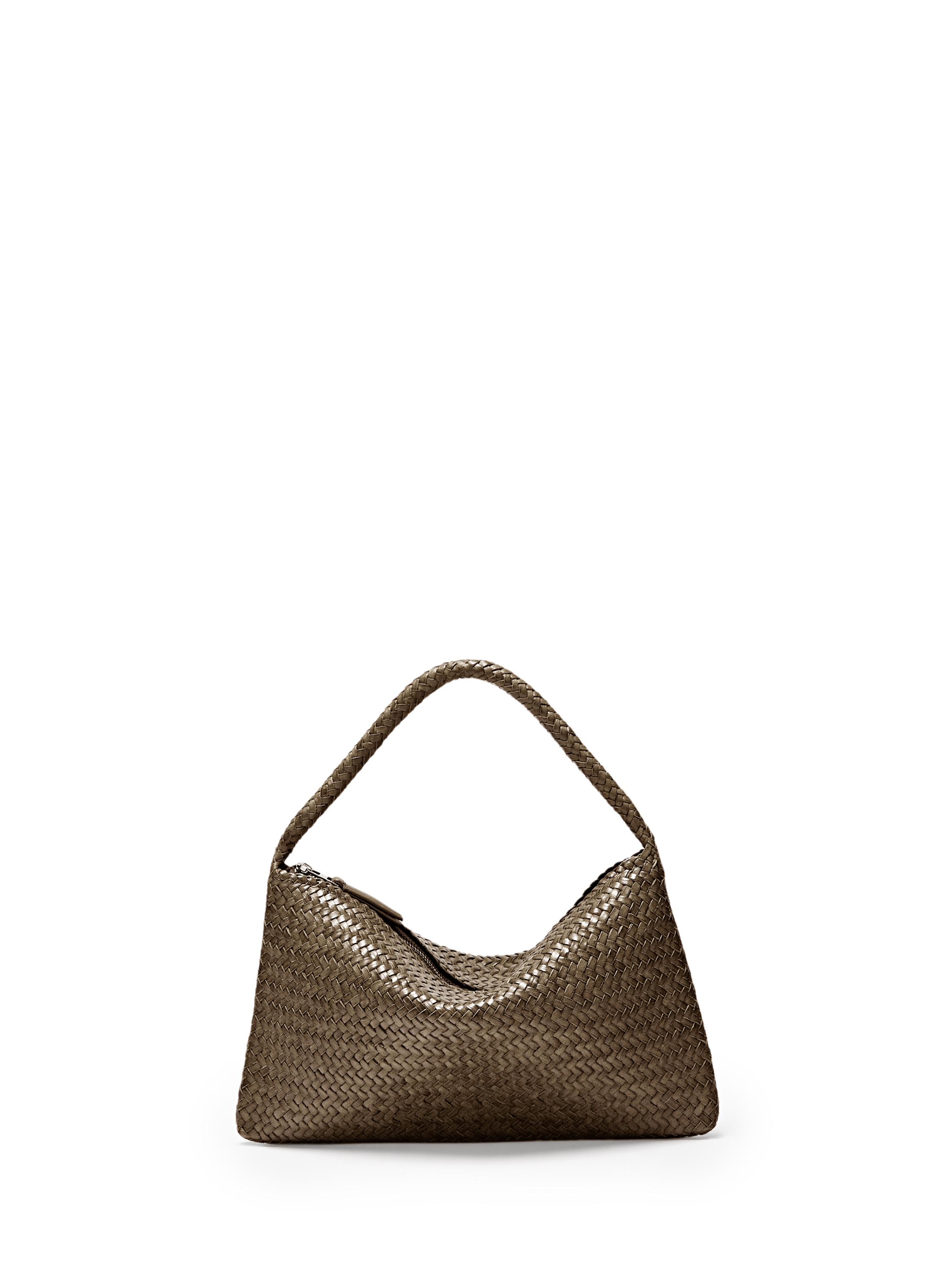 Small braided leather shoulder bag — KHAKI