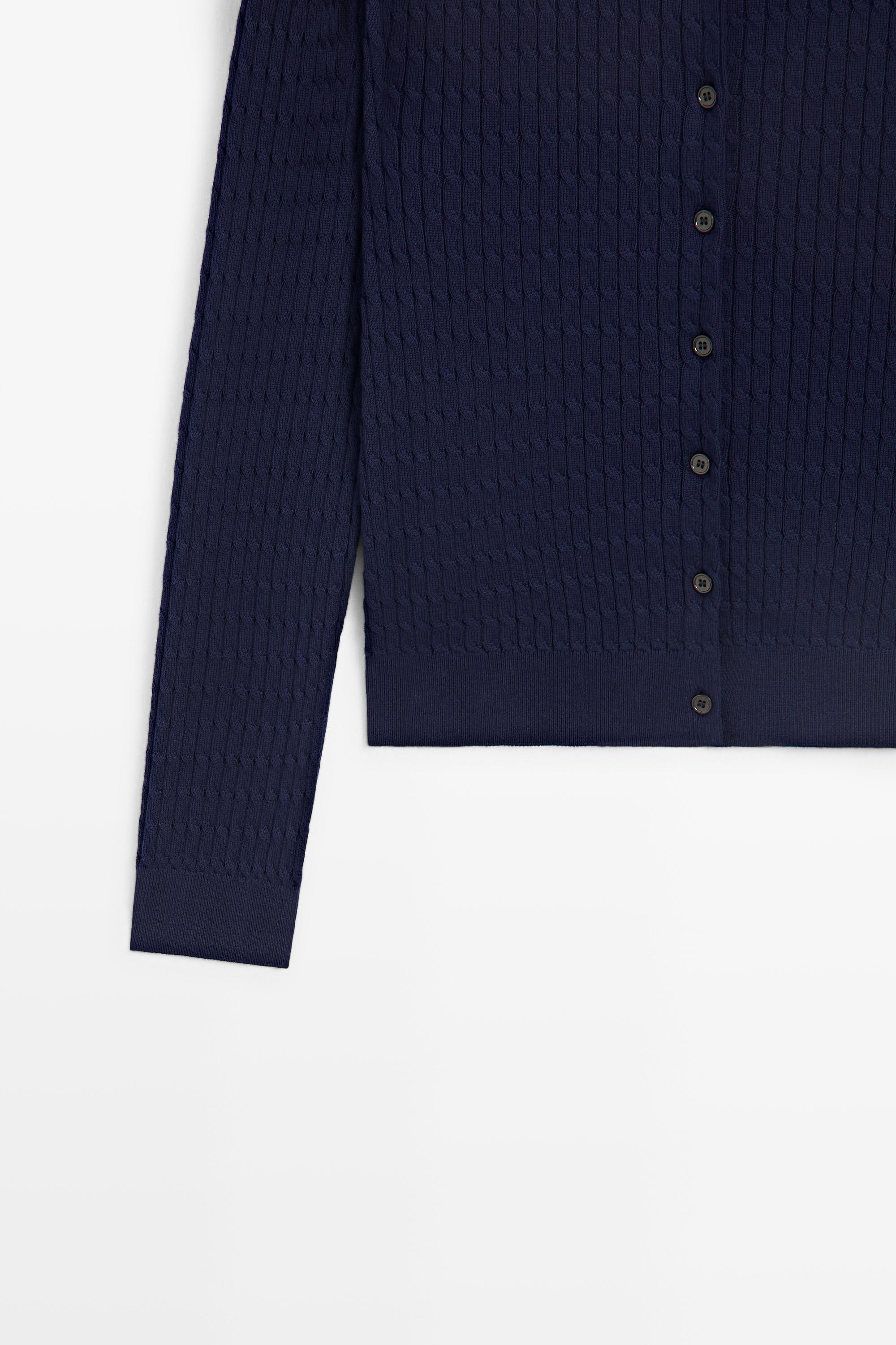 100% cotton braided knit cardigan — DEEP BLUE