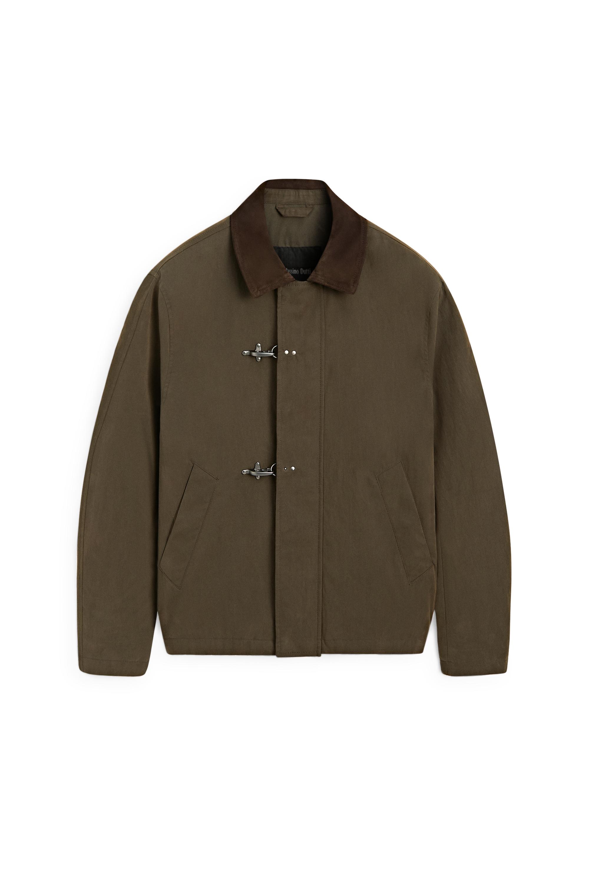 Jacket with leather collar detail — DARK KHAKI