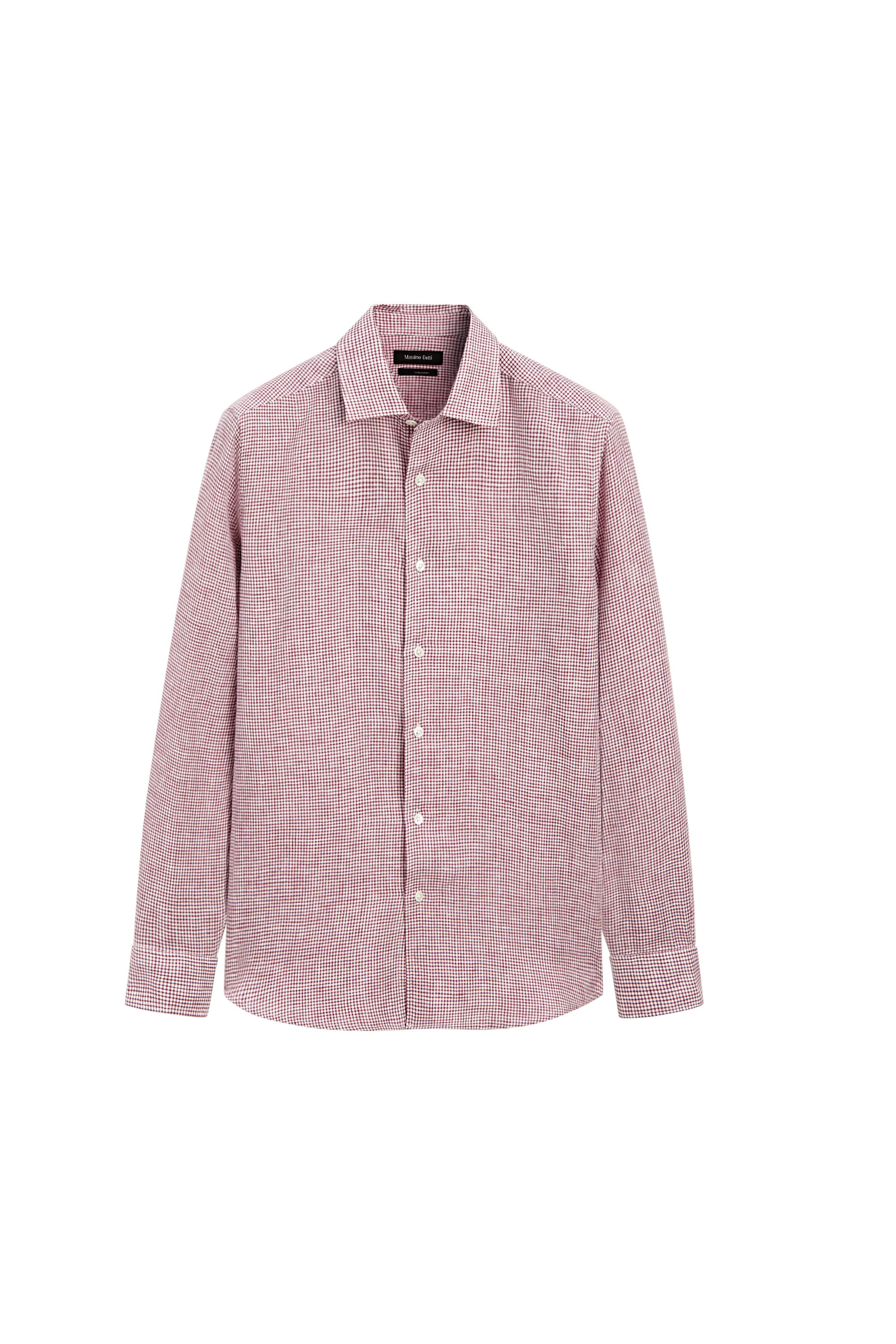 100% linen regular fit micro-checked shirt — BRIGHT RED