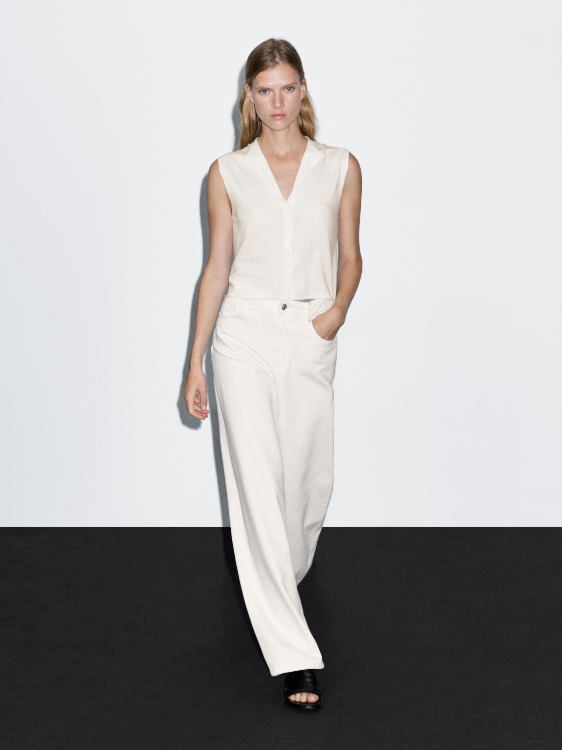 Cropped Wool Blend Knit Vest - Cream - M - Massimo Dutti - Female