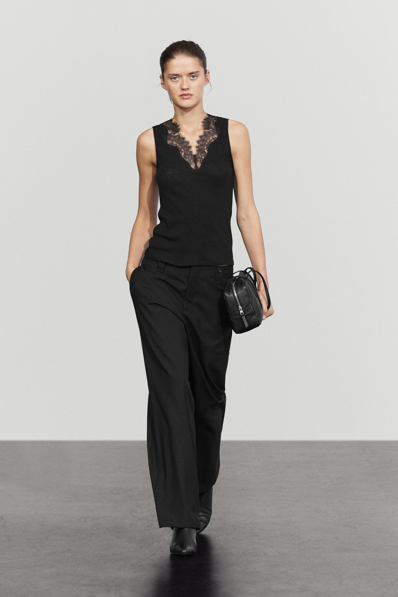 Cotton-blend camisole — BLACK