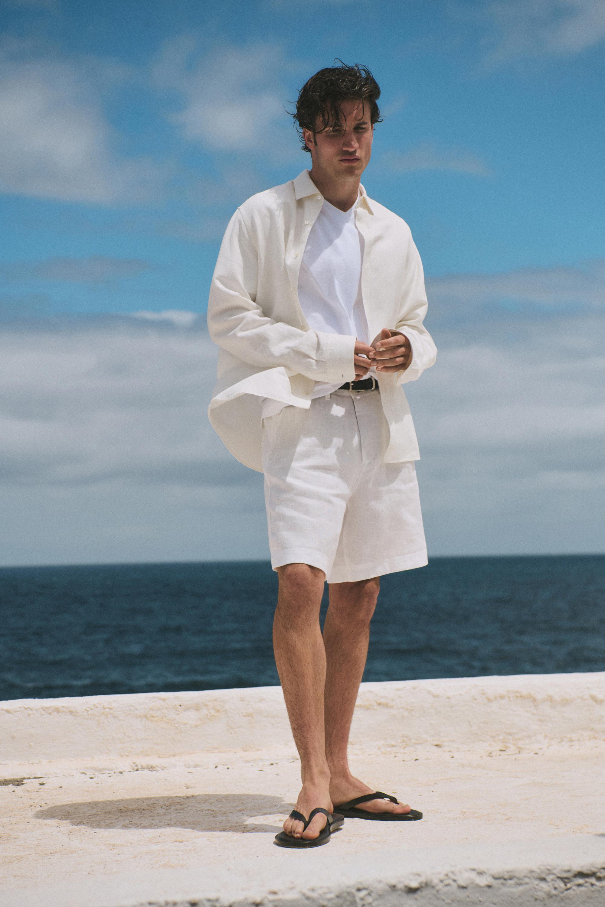 Linen blend Bermuda shorts — WHITE