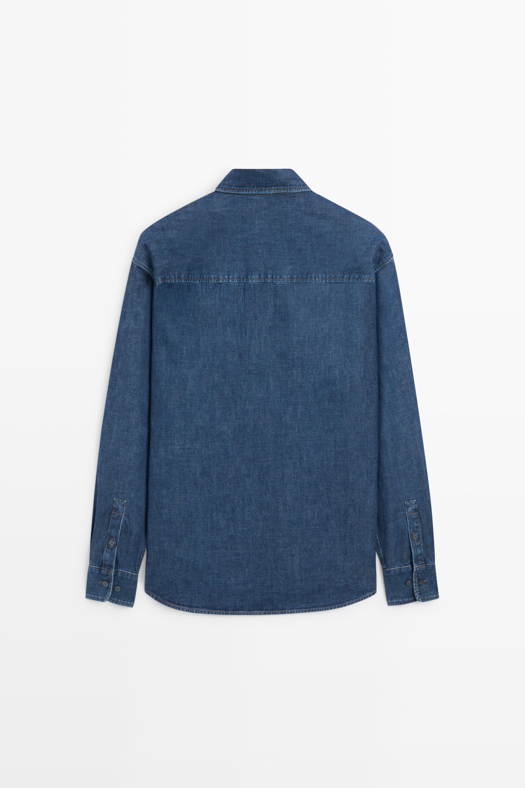100% Cotton Regular Fit Denim Shirt — MEDIUM BLUE