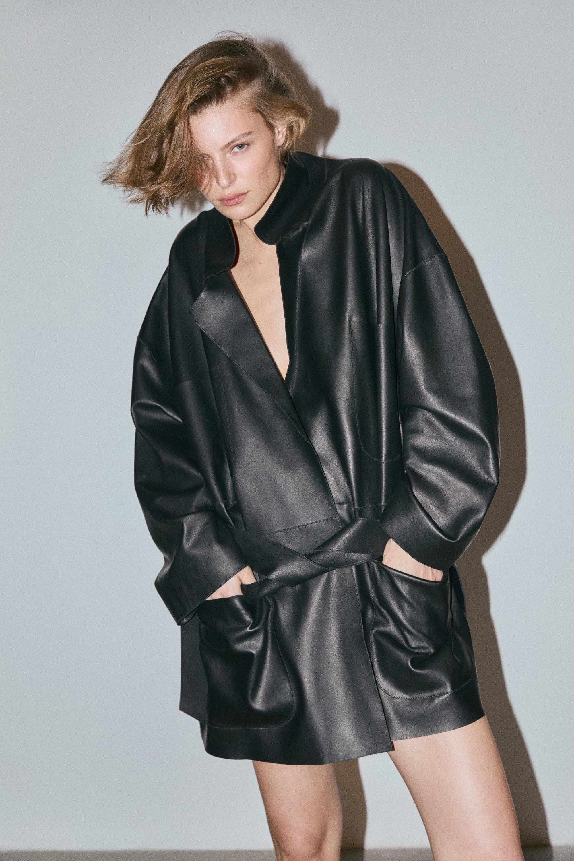 Long nappa leather jacket with tie - LIMITED EDITION — BLACK