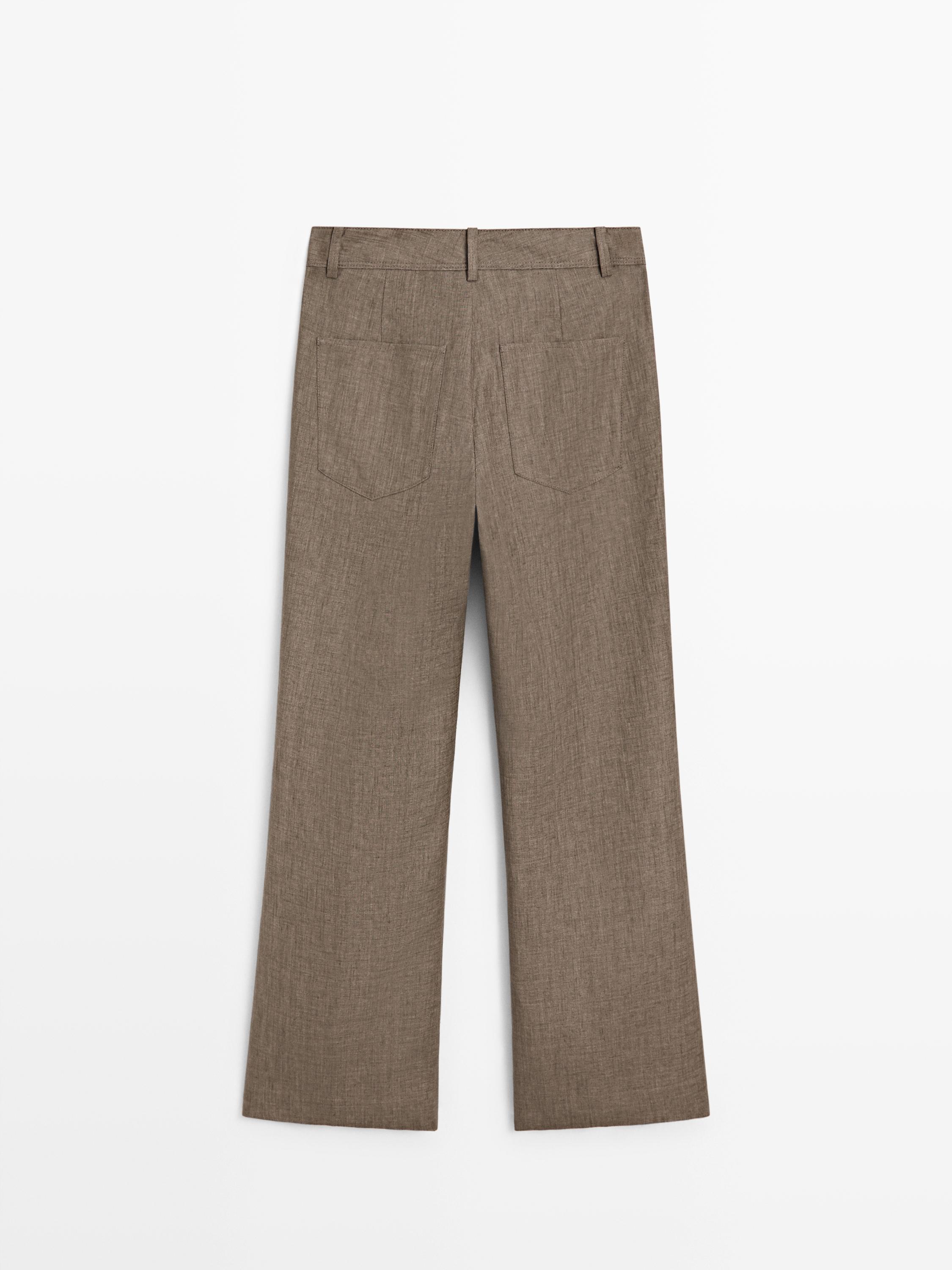 Kick flare cropped linen trousers — MOLE BROWN