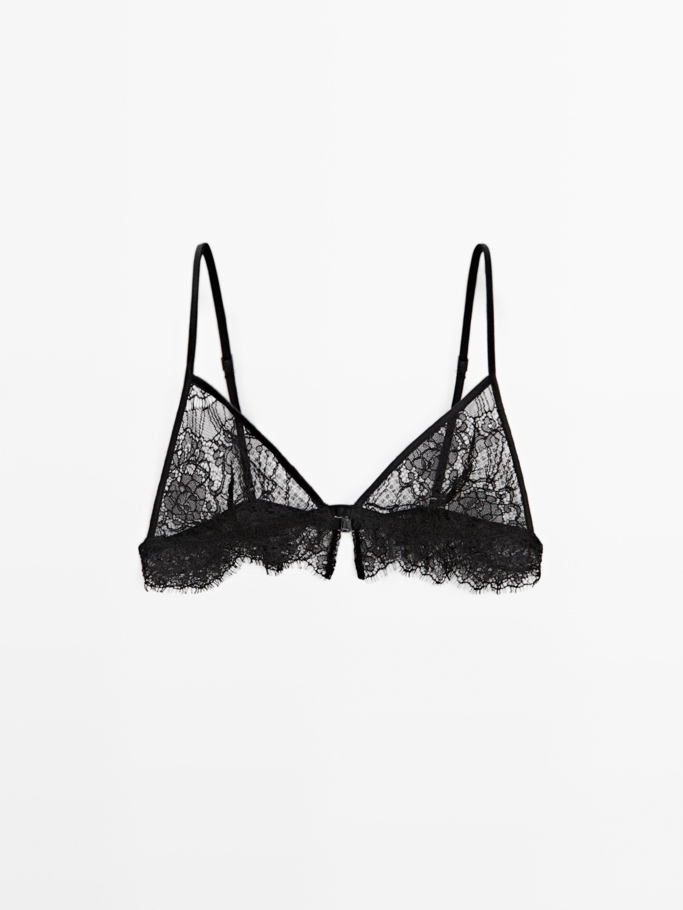 Lace cotton blend bralette — BLACK