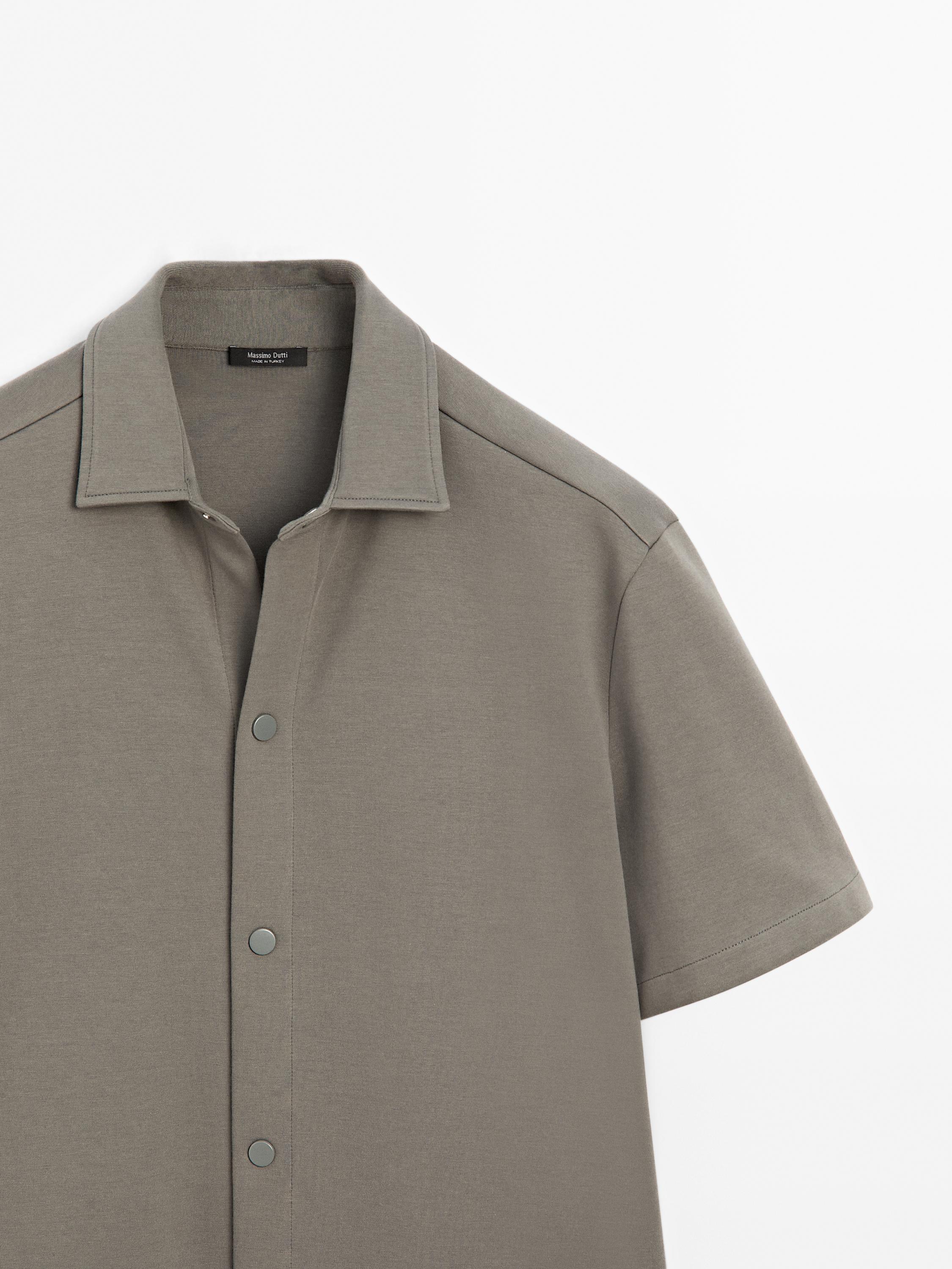 Cotton blend shirt with snap buttons