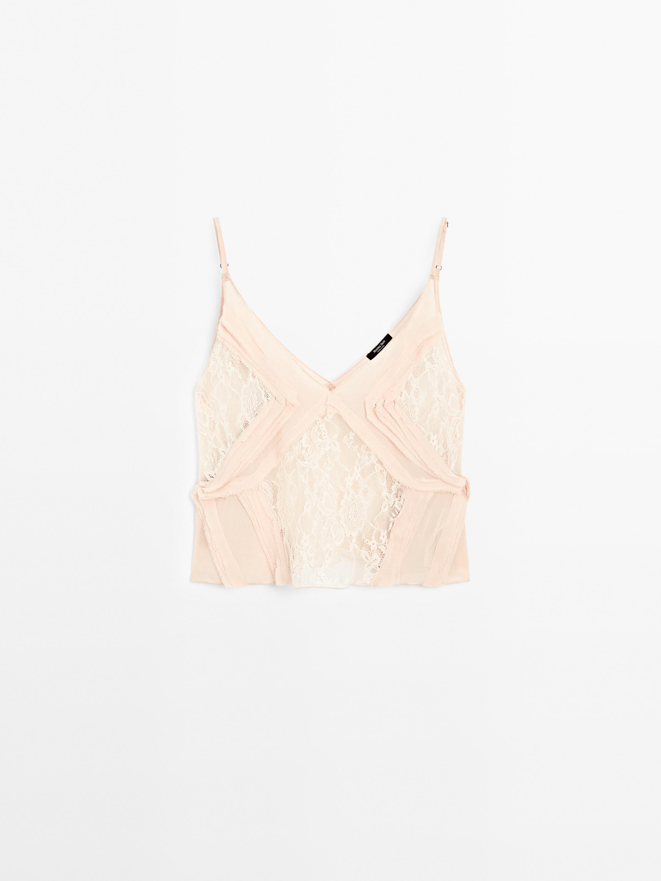 Top de estilo lingerie com renda semitransparente