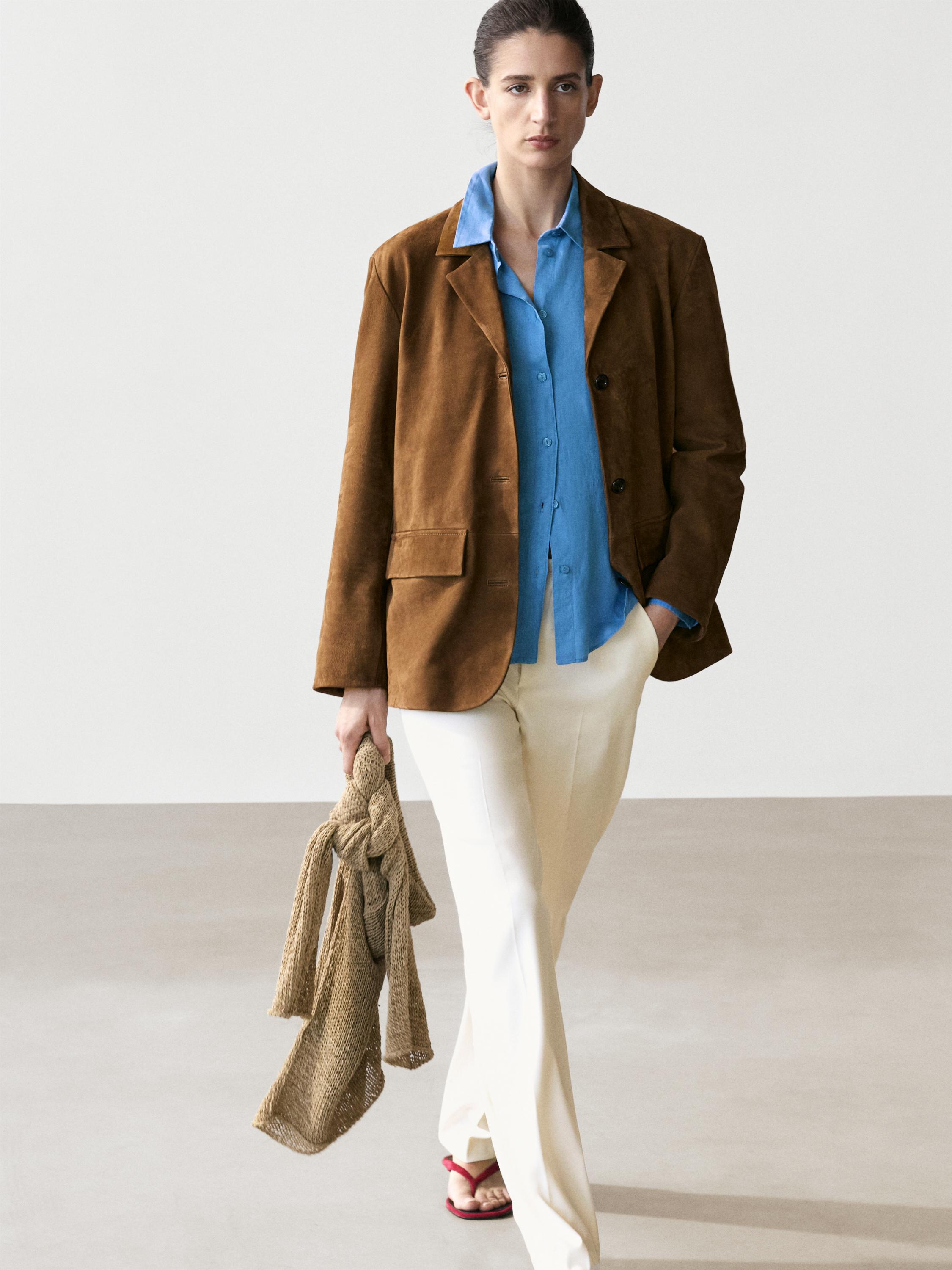 100% Suede lapel blazer — CAMEL