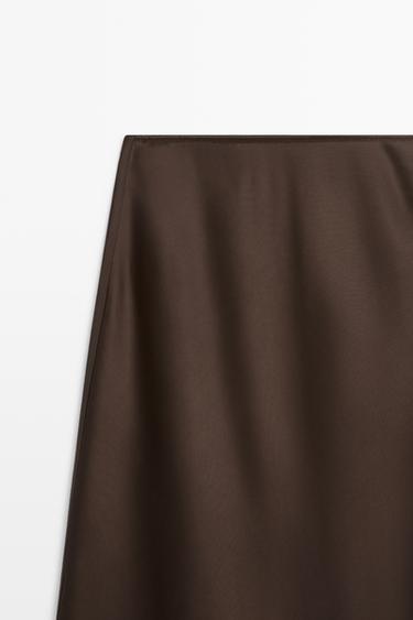 Satin midi skirt — BROWN 4