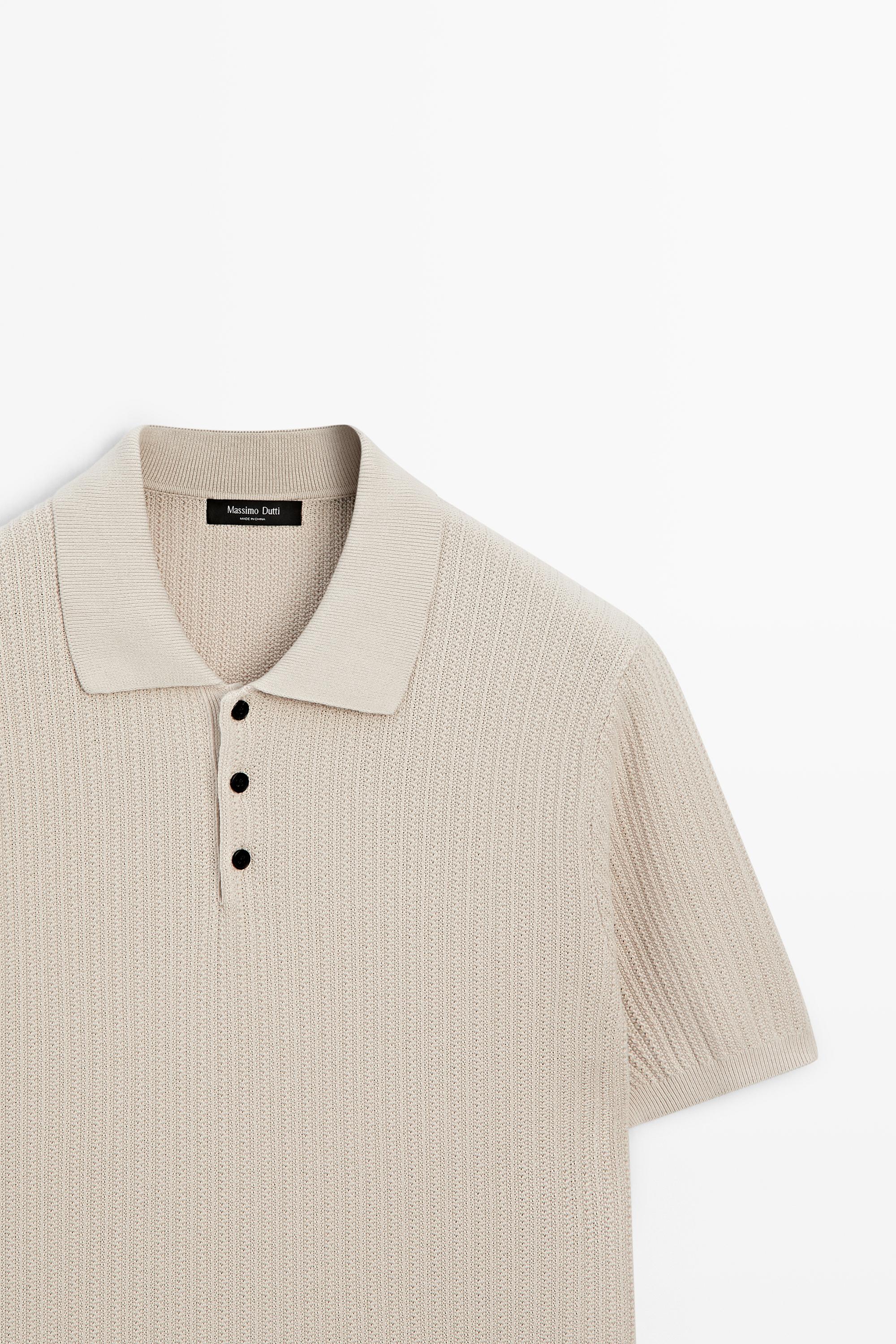 100% cotton textured knit polo sweater — BEIGE
