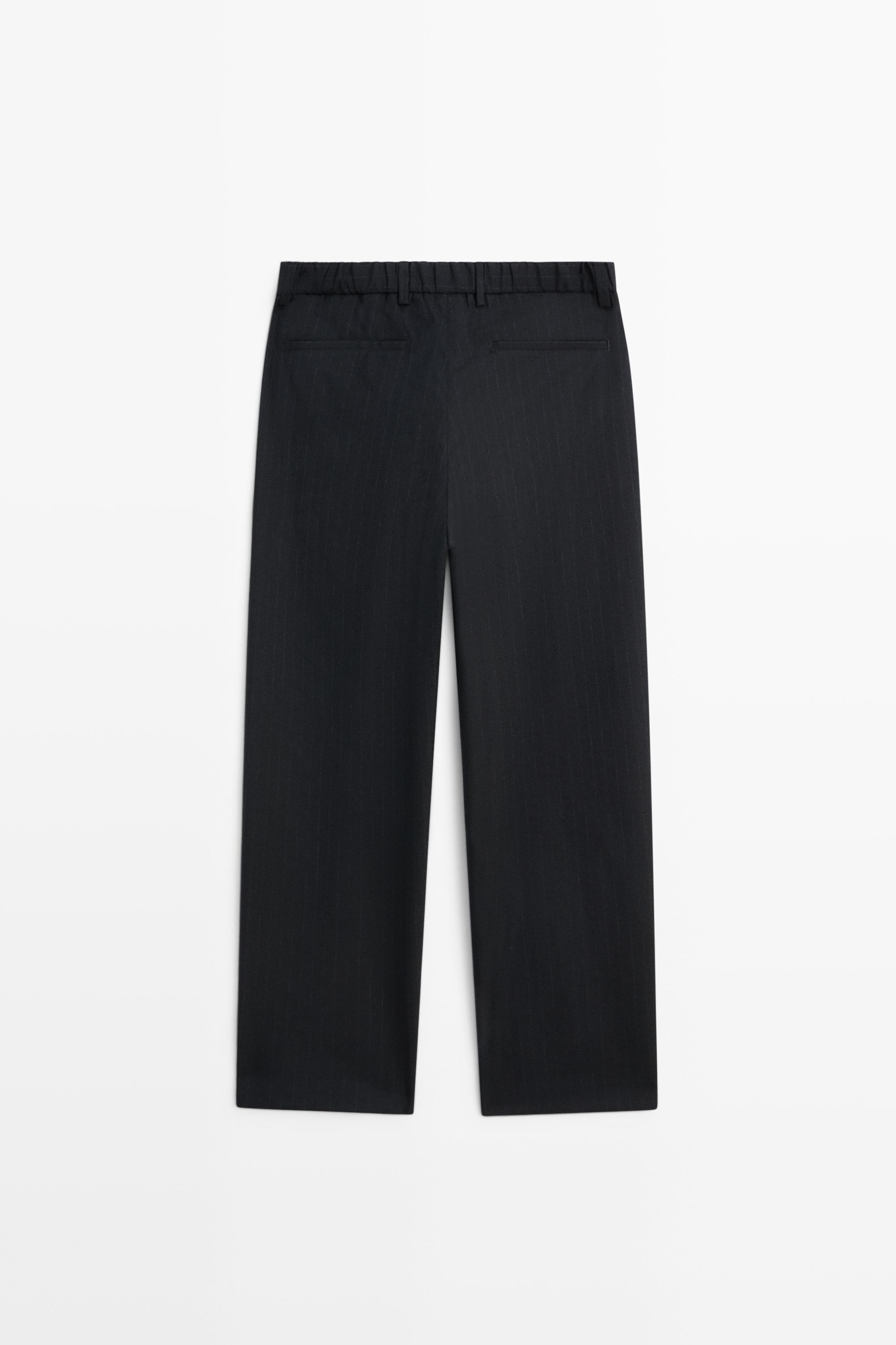 100% wool striped relaxed fit trousers — NAVY BLUE