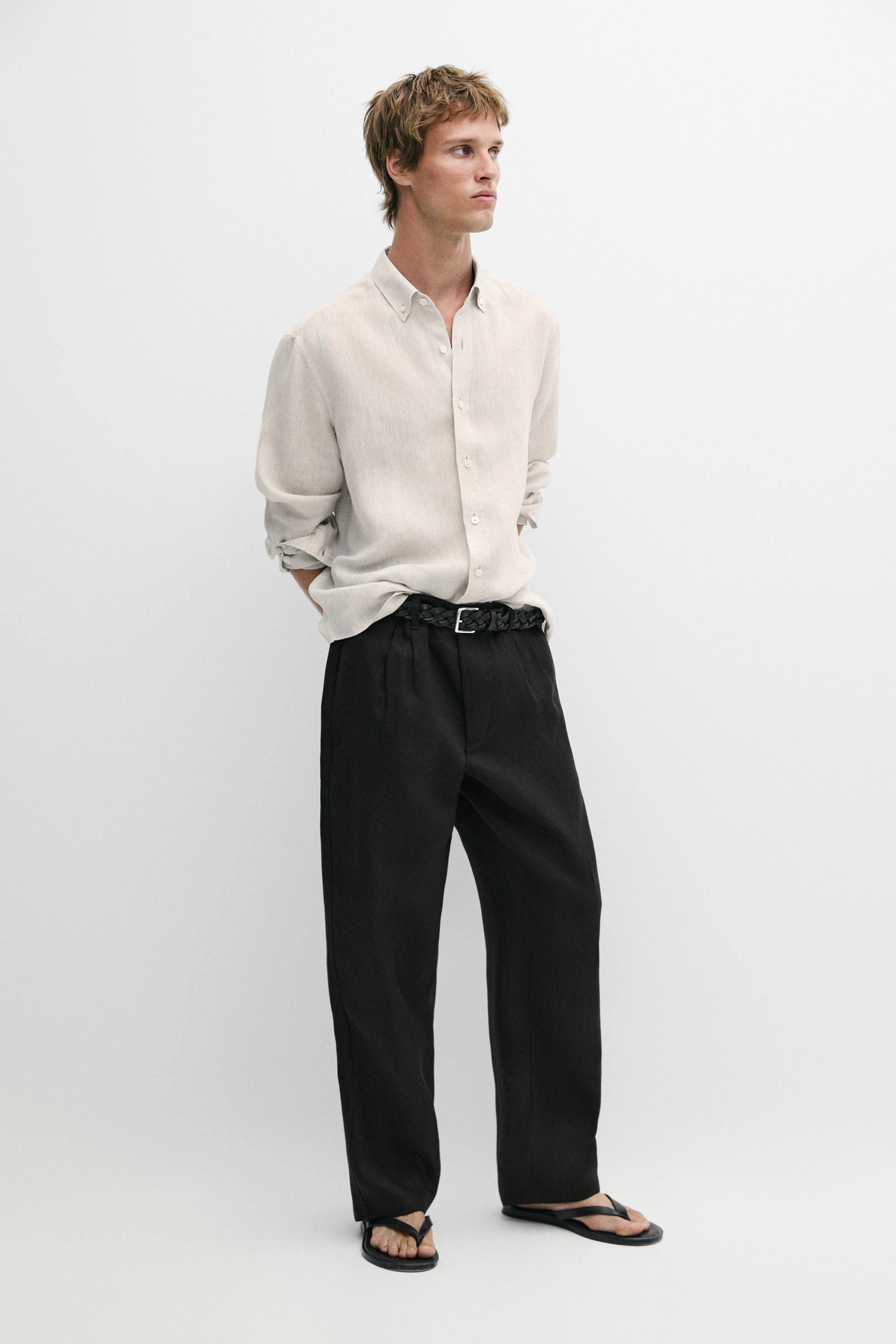 100% linen pants with dart detail — BLACK