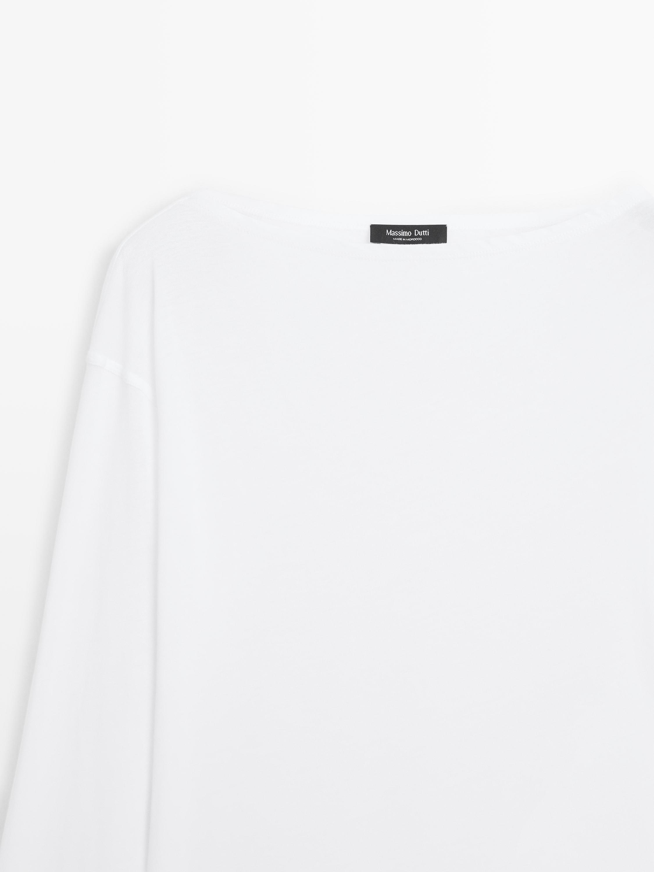 100% cotton boat neck T-shirt — WHITE