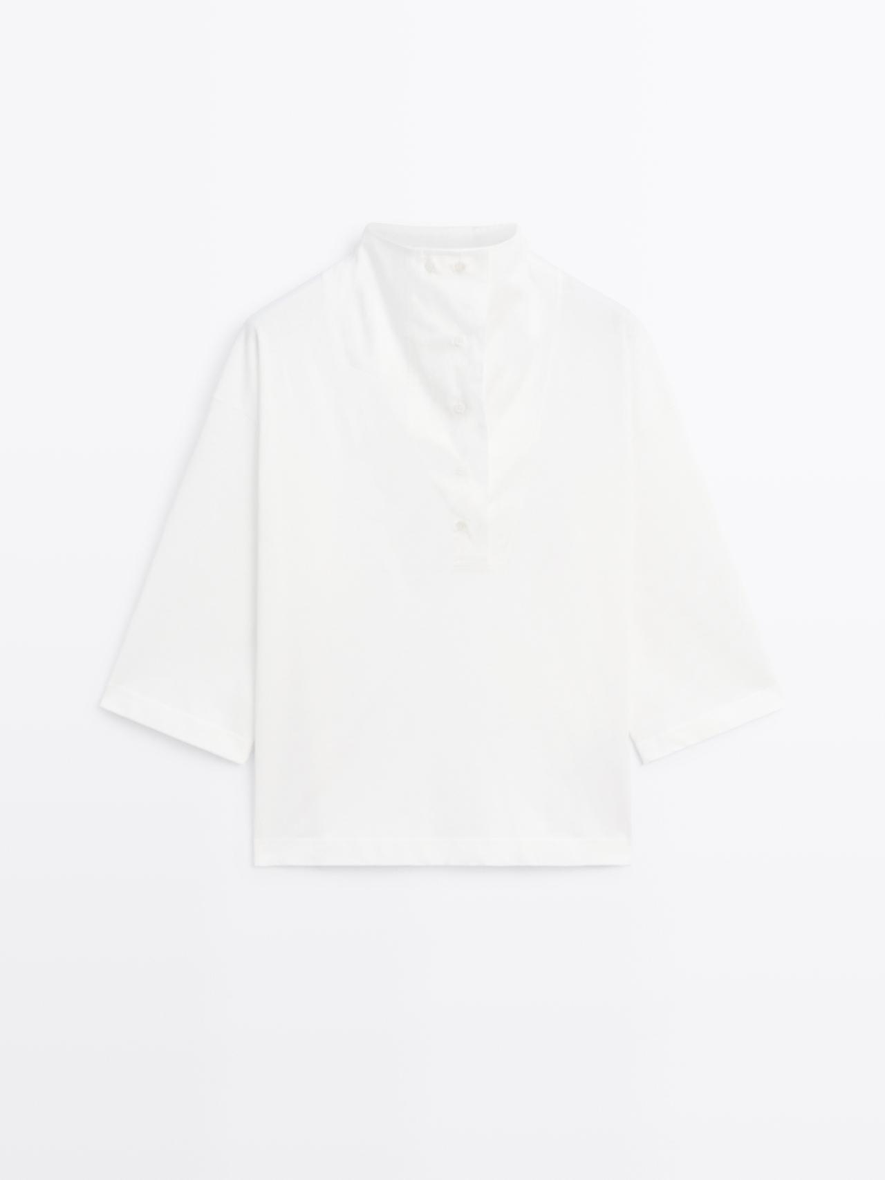 Massimo Dutti - Dame - T-Shirt Med Rullekrave - Råhvid - M