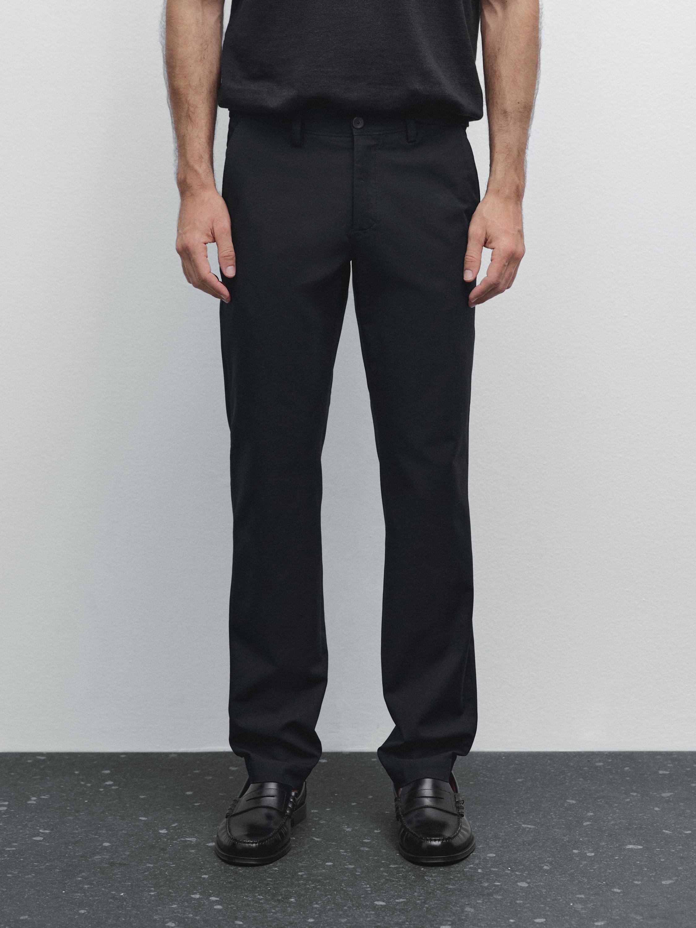 Slim fit canvas cotton blend trousers