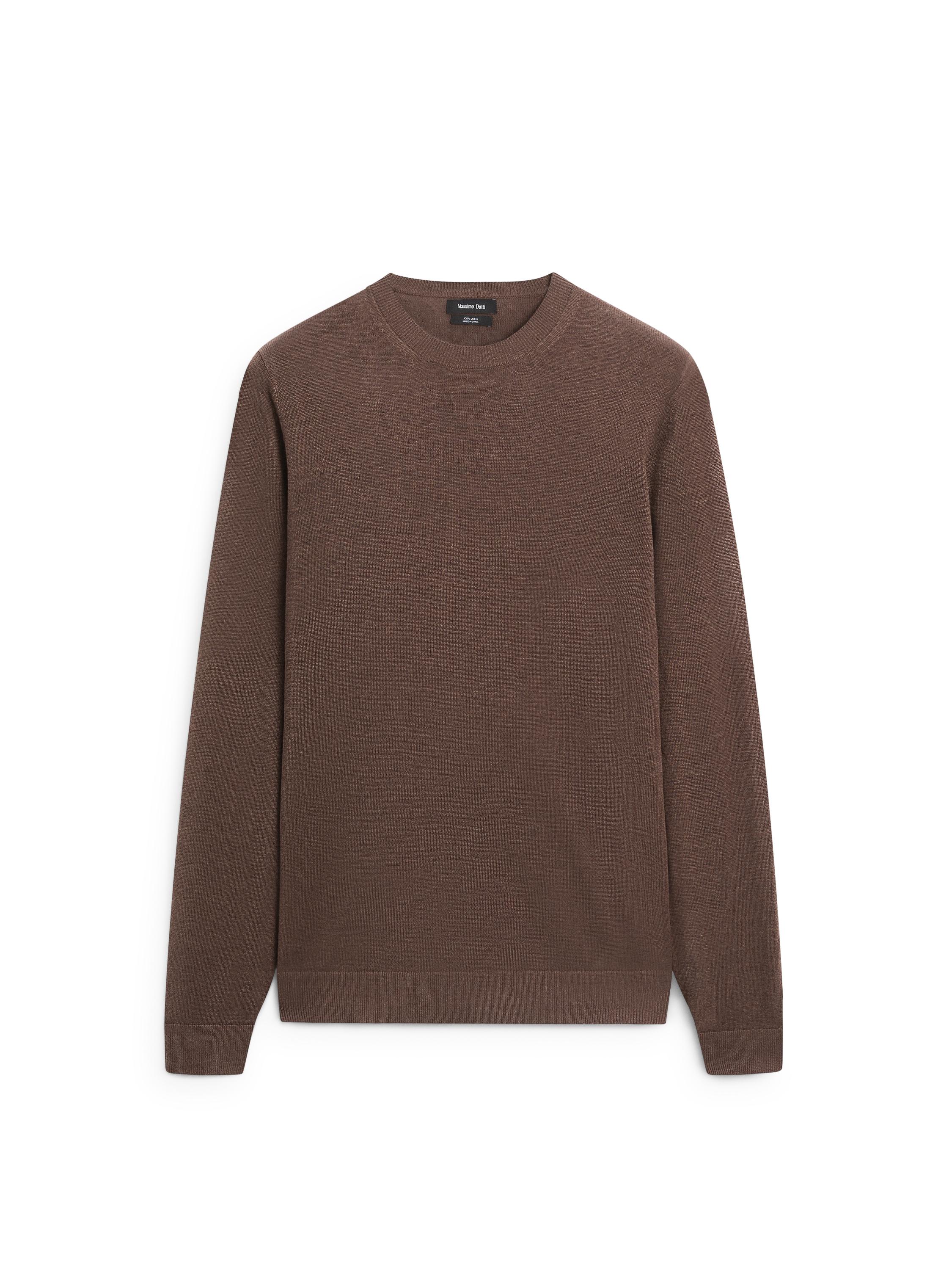 100% linen knit crew neck sweater — Reddish brown