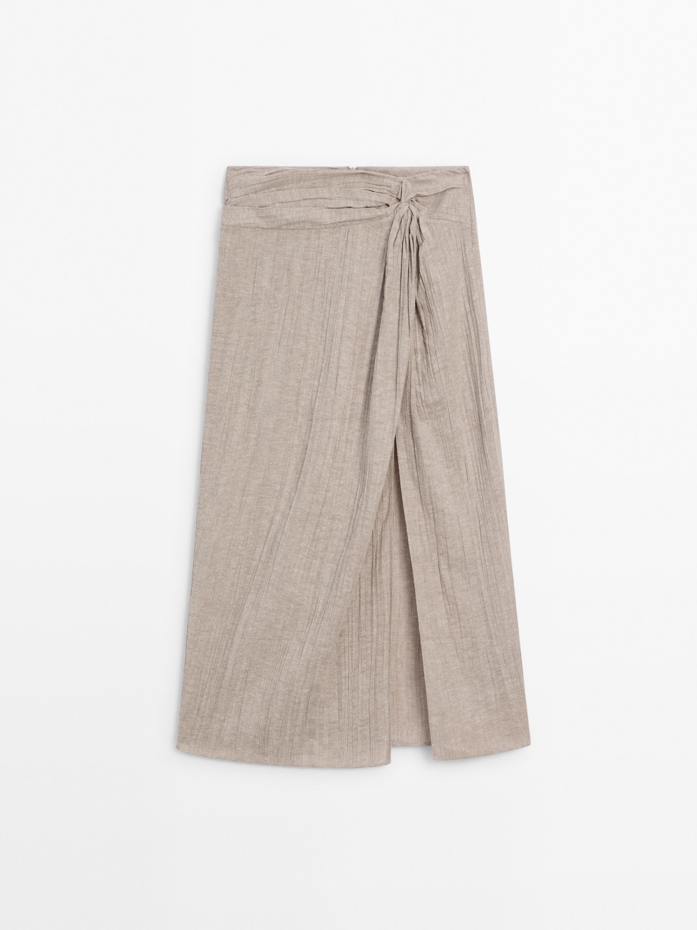Linen blend midi skirt with slit detail