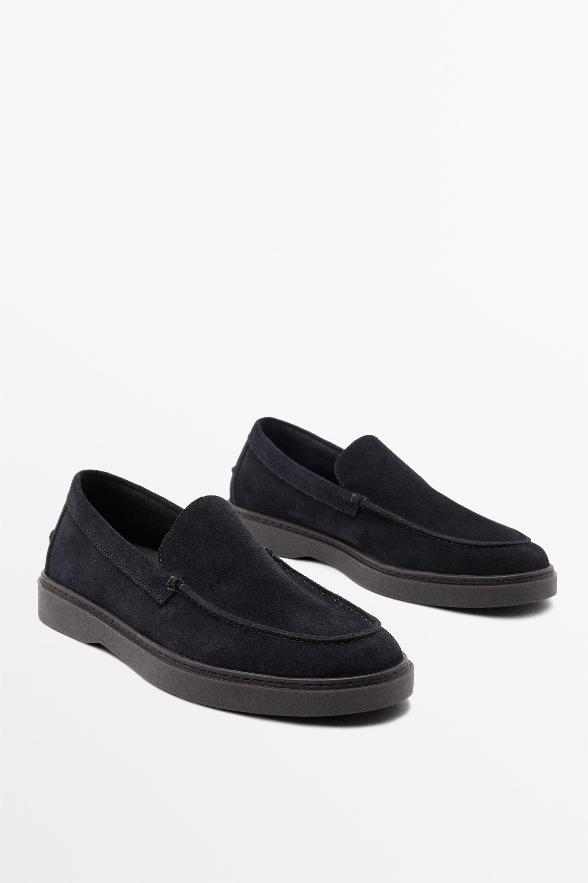 Split suede leather loafer — Dark blue