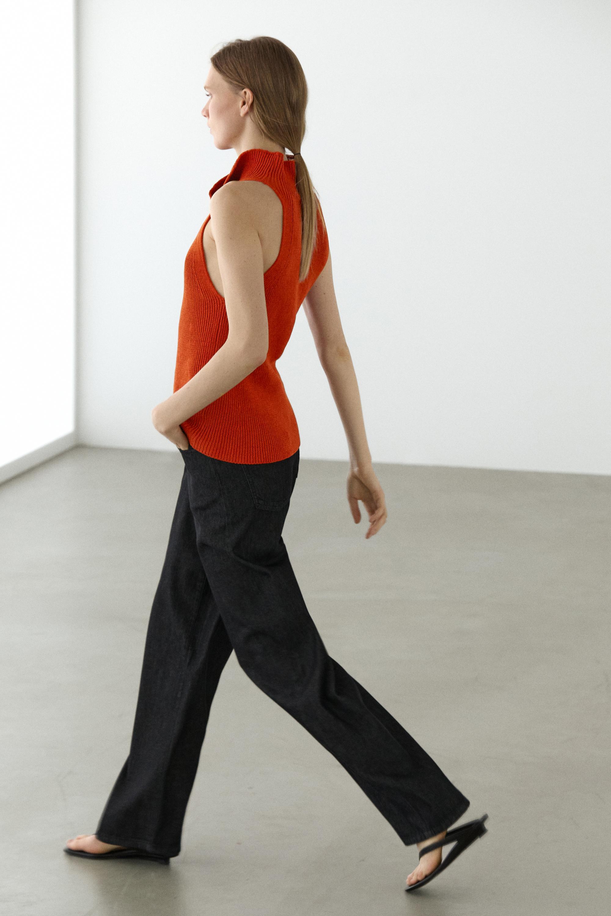 Cotton top with cowl neckline — BURNT ORANGE