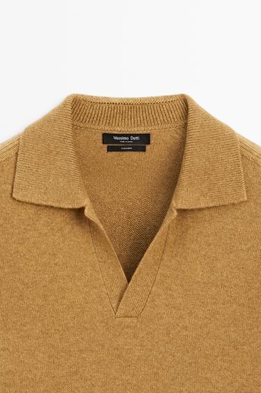 100% Cashmere Knit Polo Sweater — PISTACHIO 9