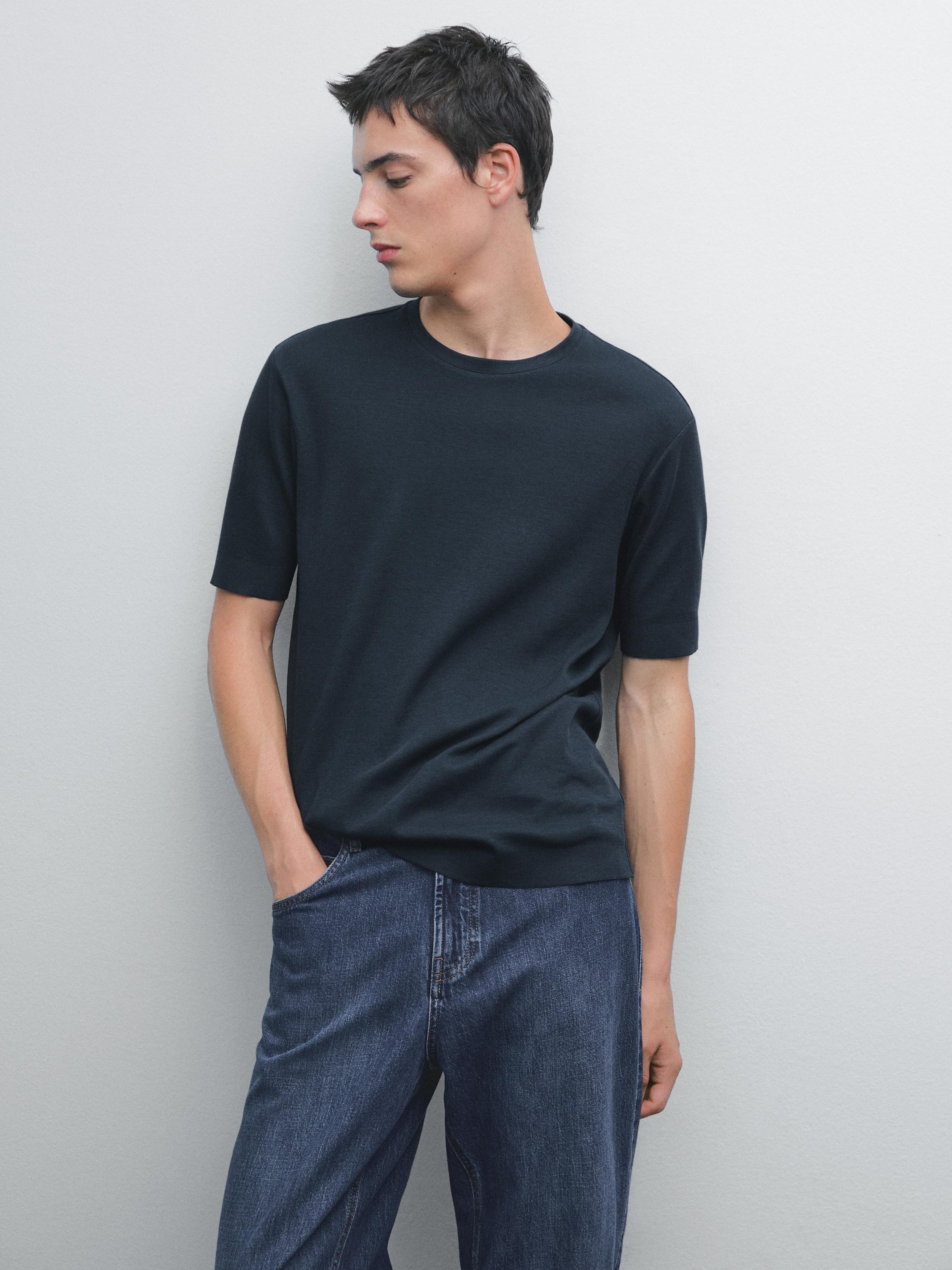 T-shirt finition bord-côte 100 % coton