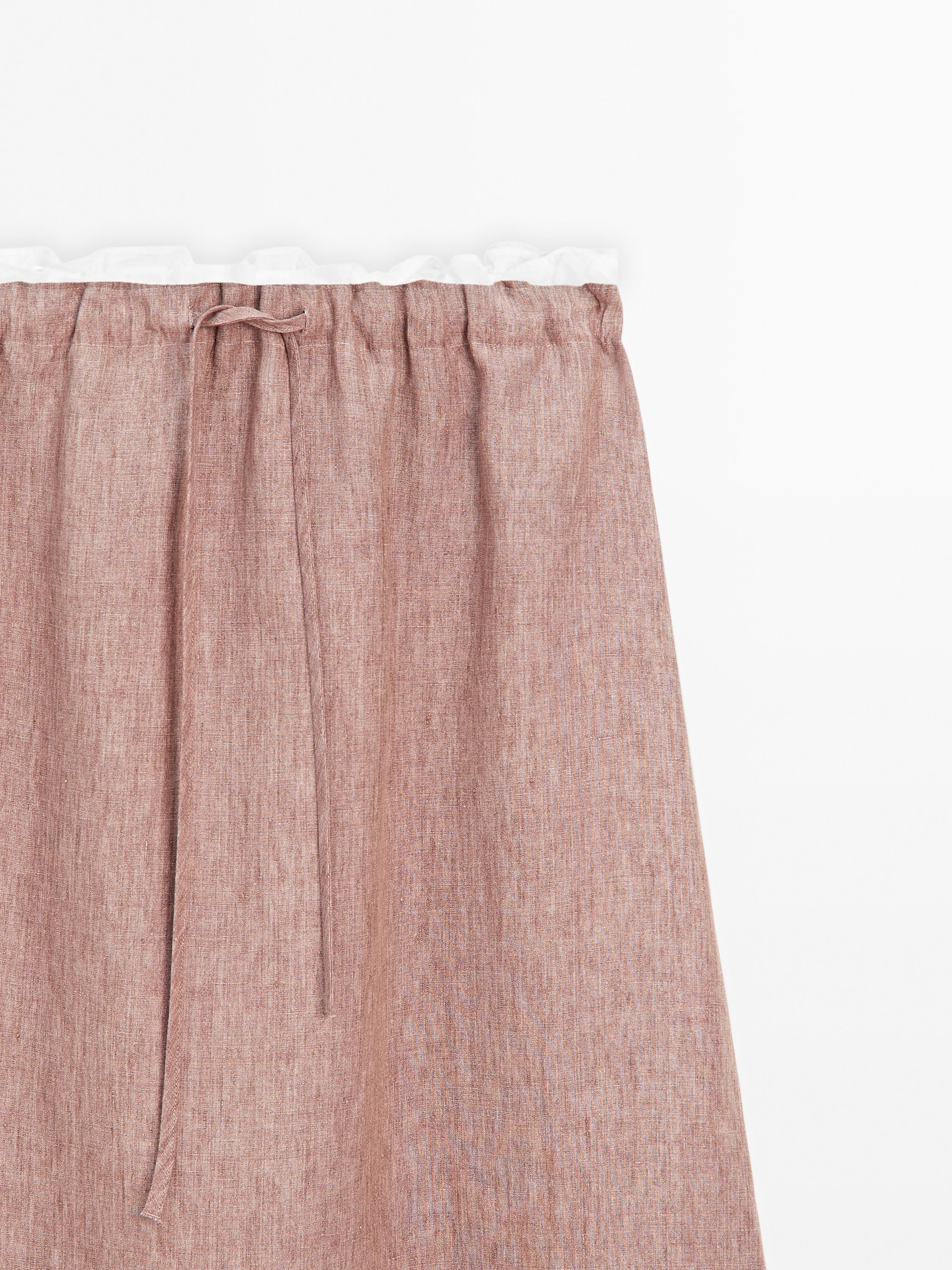 100% linen elasticated midi skirt