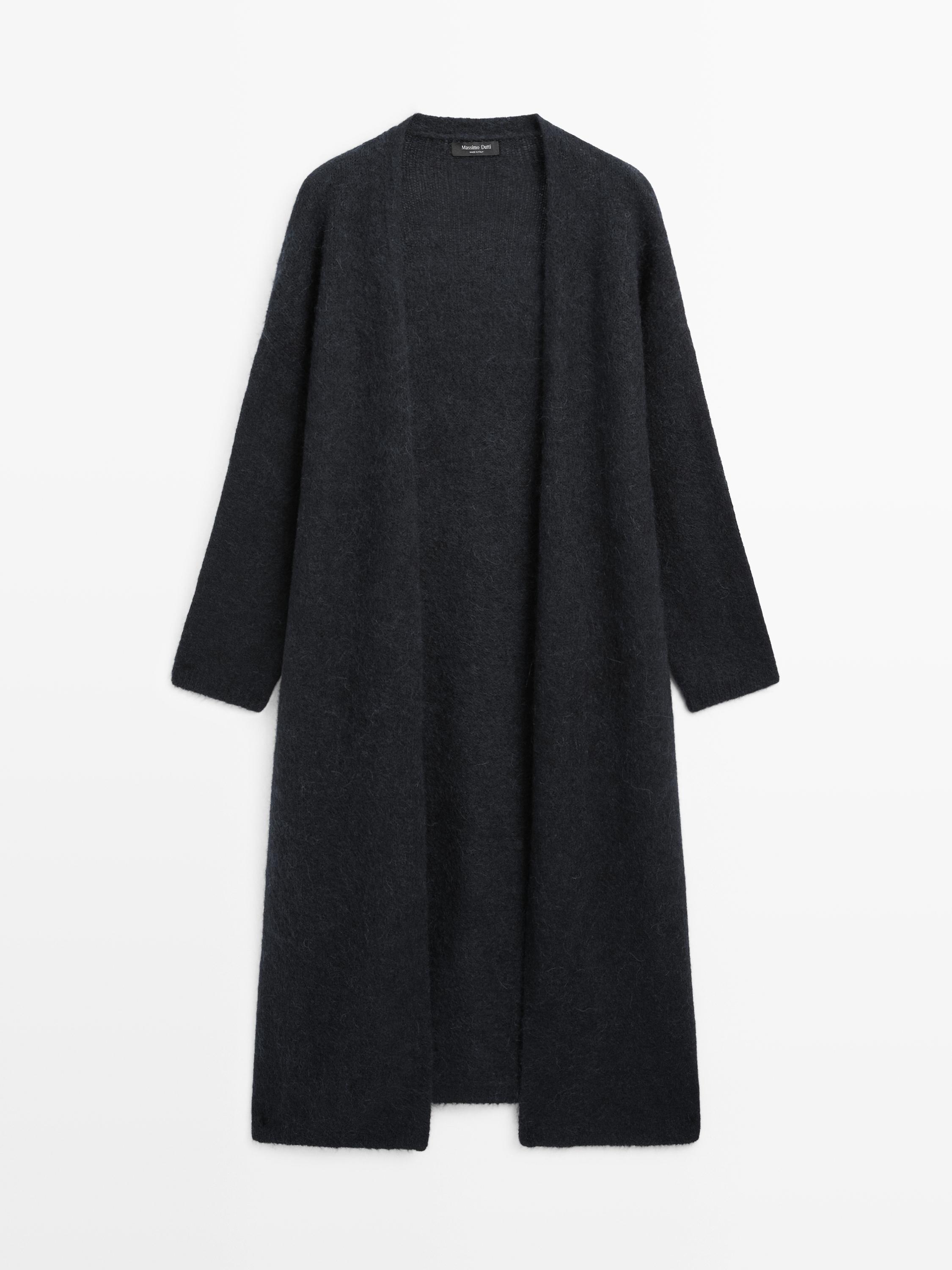 Long brushed alpaca blend cardigan