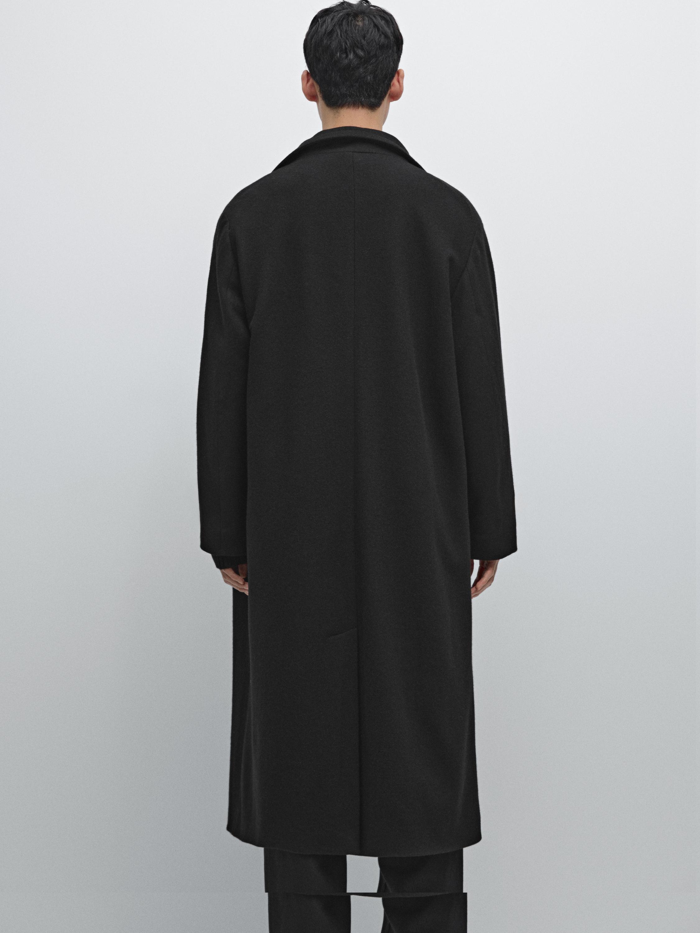 Long wool coat with high neck — BLACK