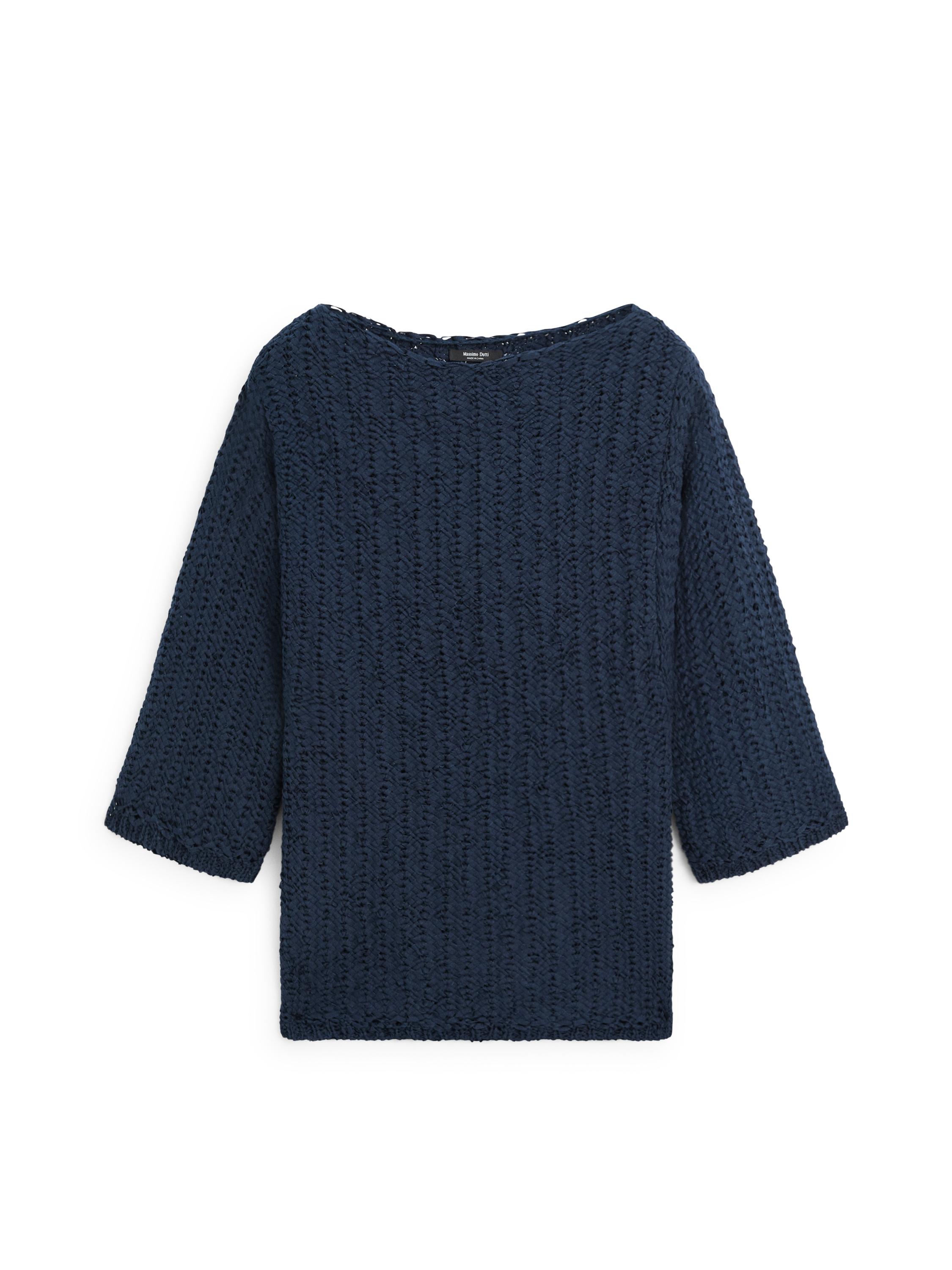Textured cotton blend knit sweater — NAVY BLUE