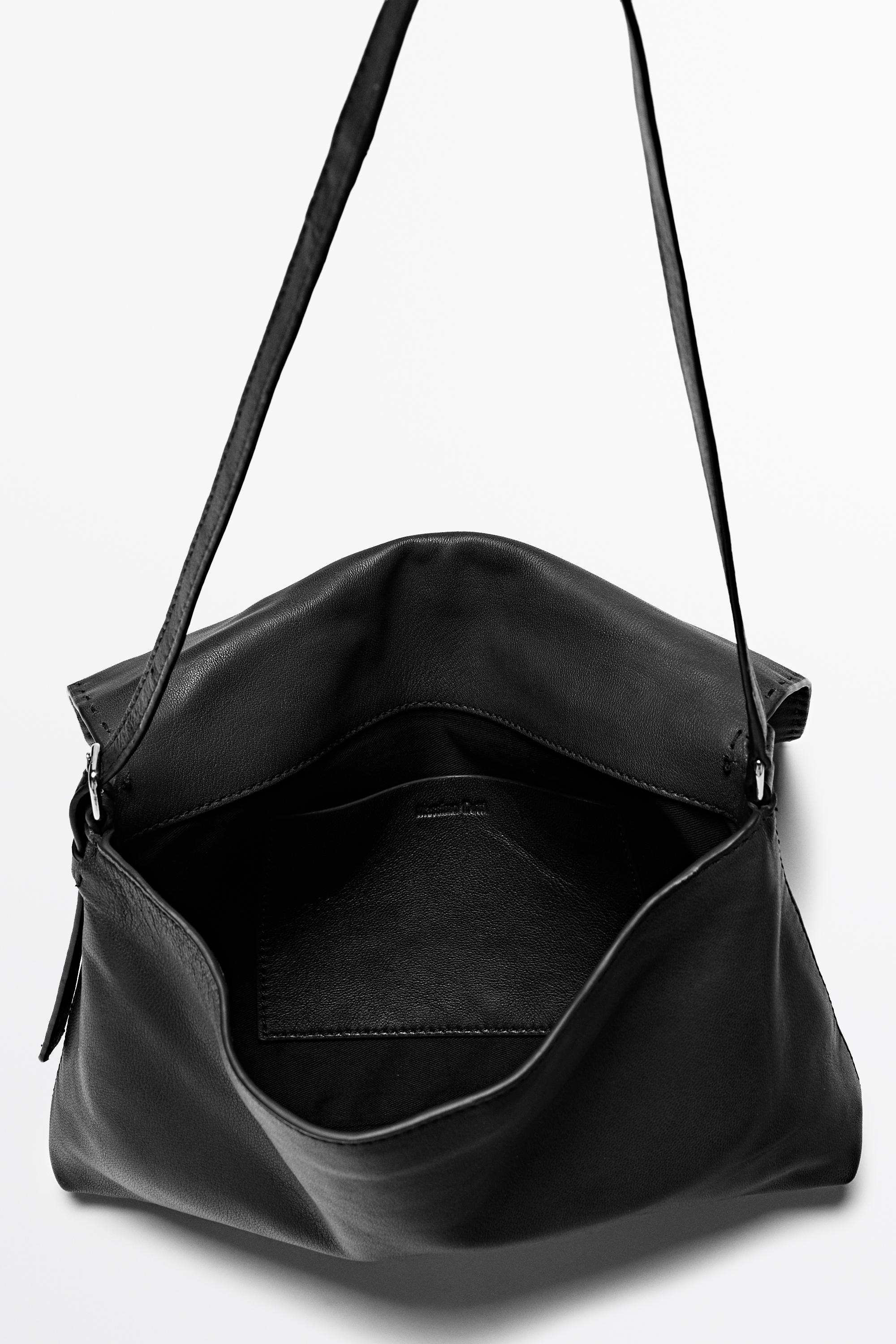 Nappa leather crossbody bag with topstitching — BLACK