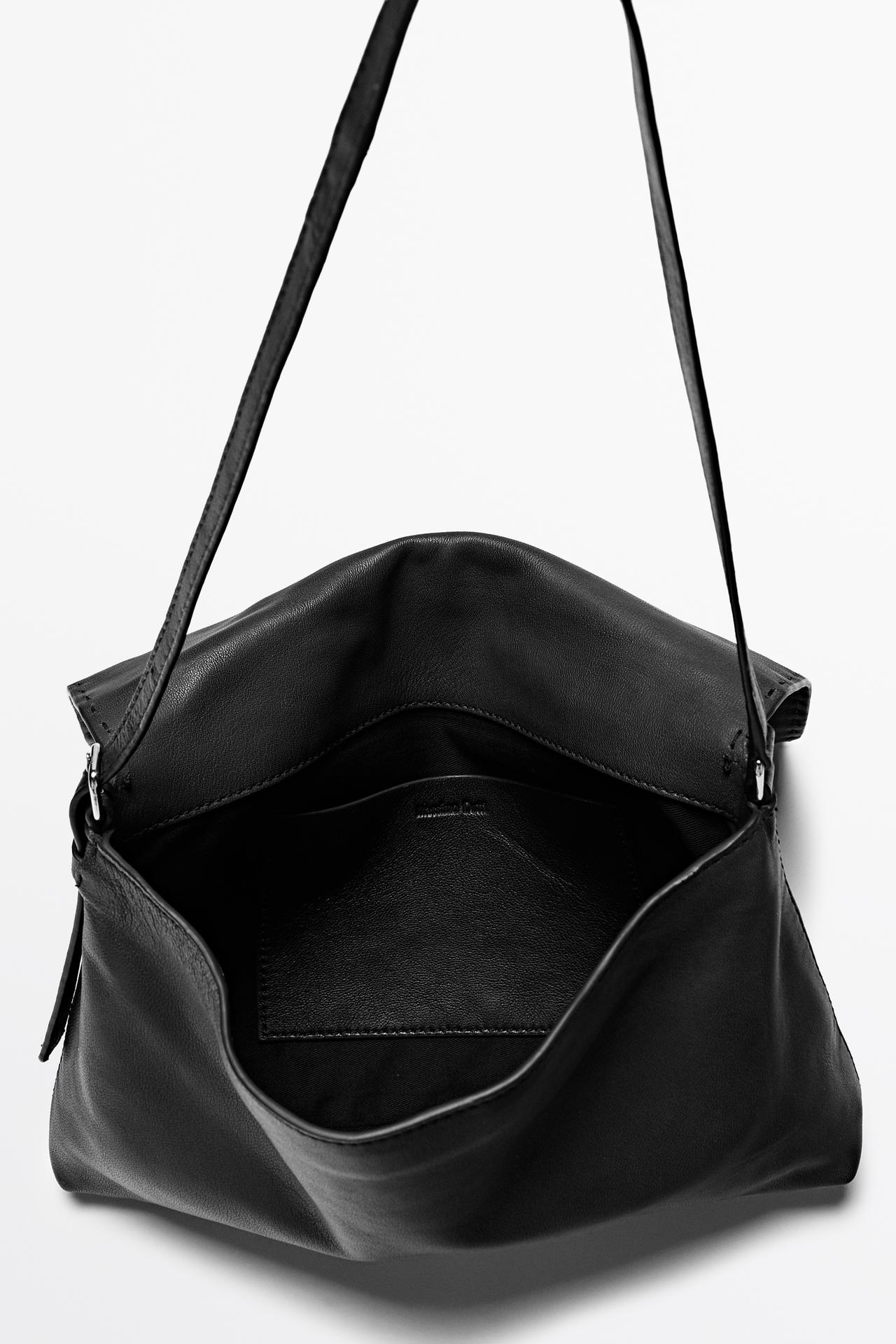 Nappa leather mini bag with stitch detail — BLACK