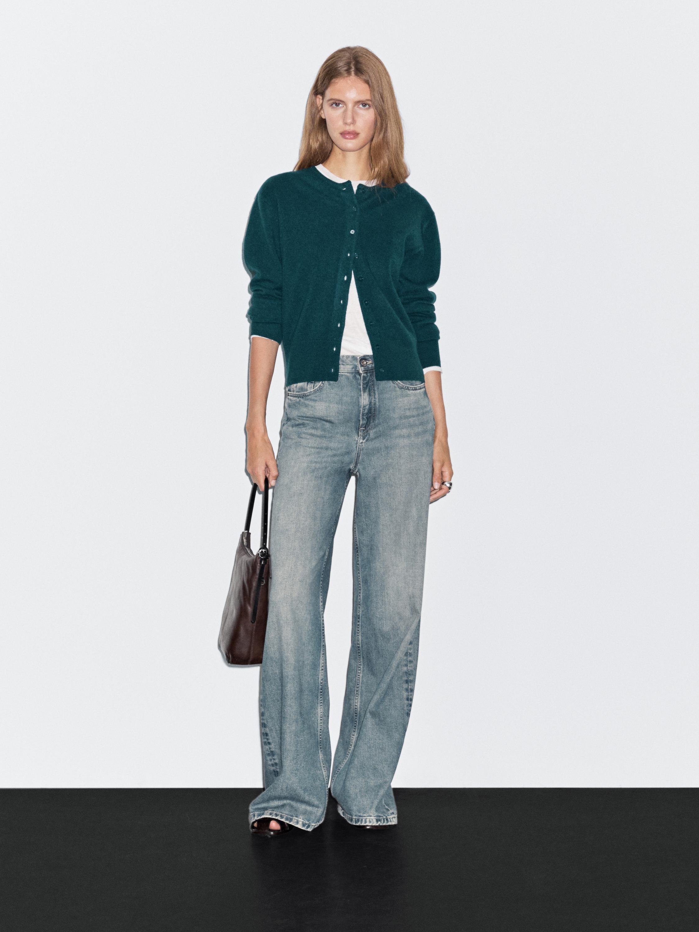 Wool blend knit cardigan · Dark Blue, Vanilla, Chocolate · Tops And Other Garments Massimo Dutti