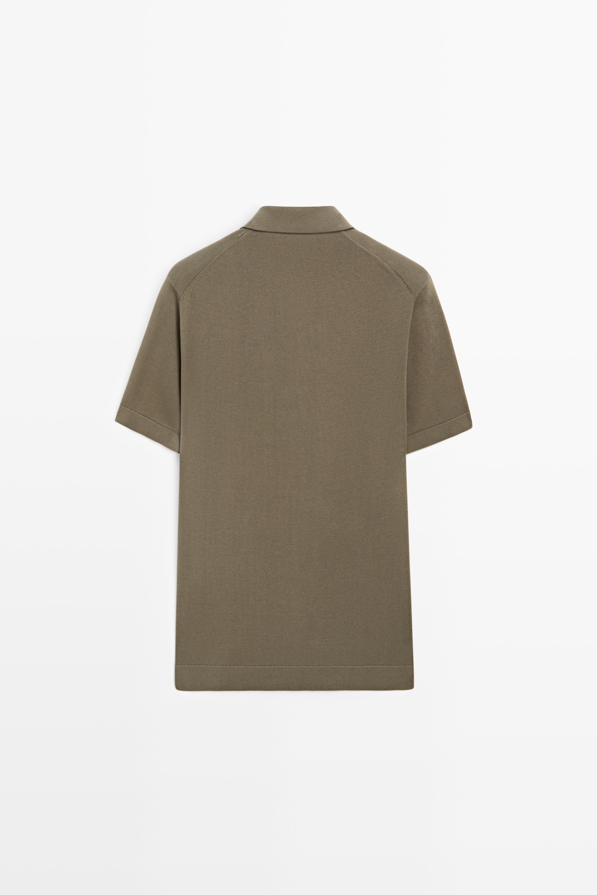 100% cotton V-neck knit polo — Khaki