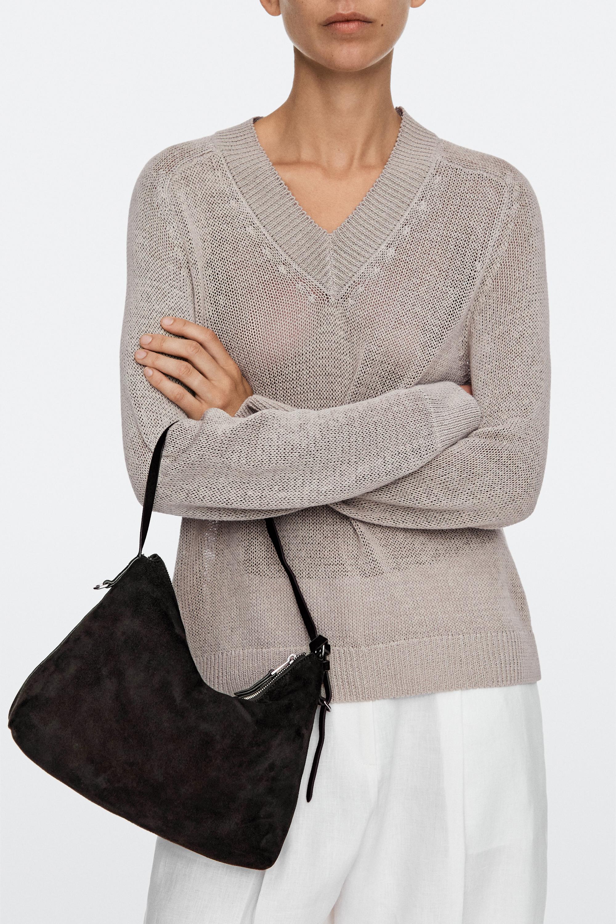 Medium split suede shoulder bag — Chocolate