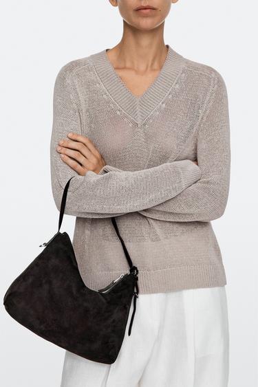 Medium suede shoulder bag — Chocolate 3
