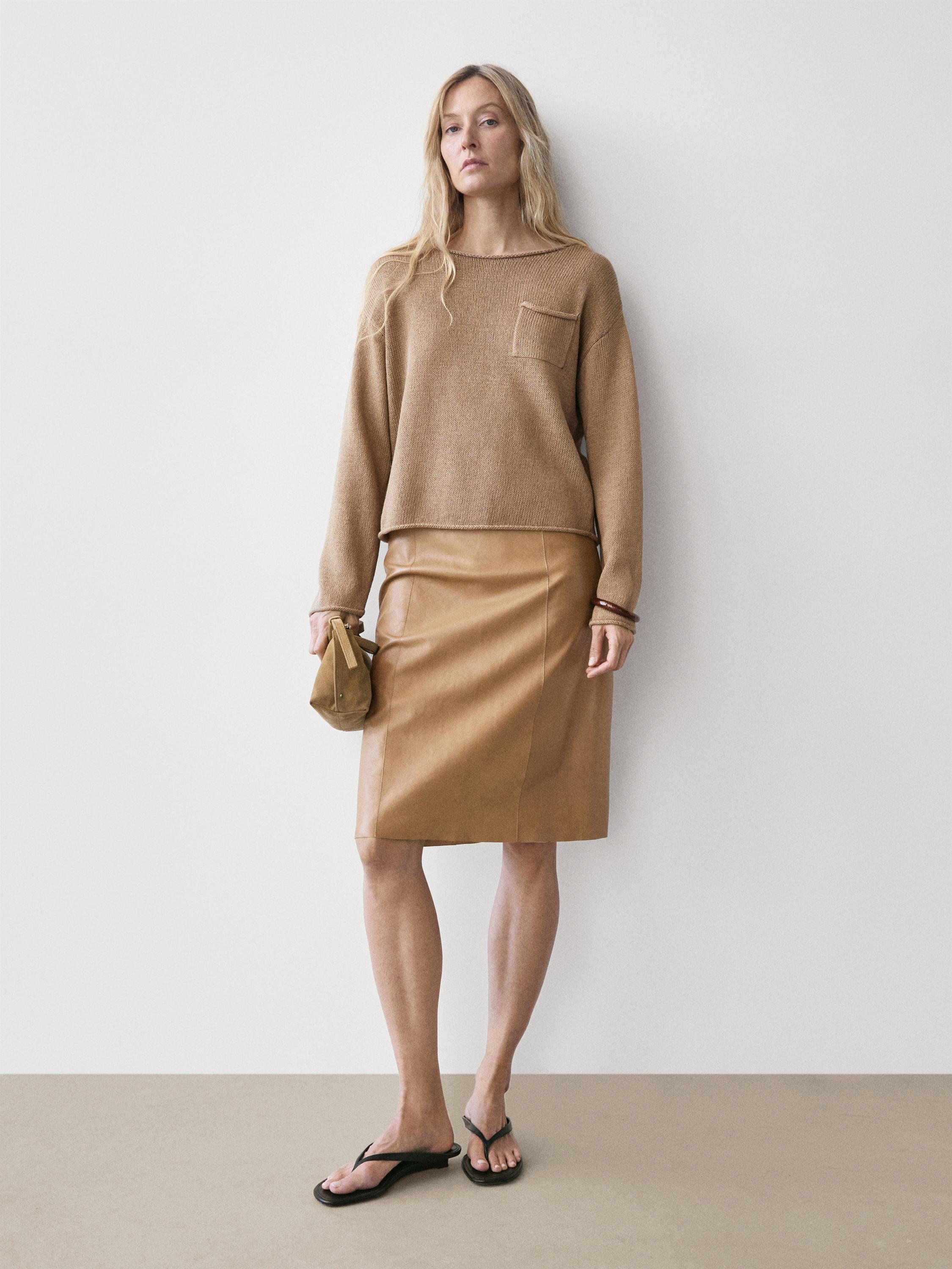 Cotton and linen knit sweater with pocket detail — Washed