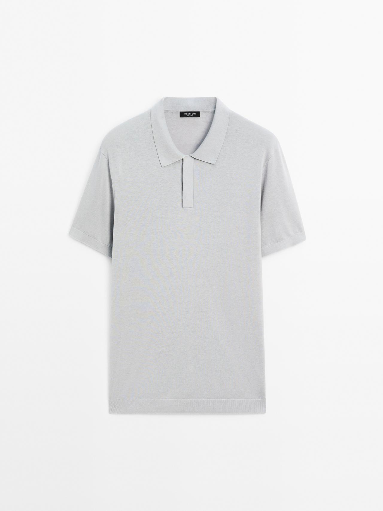 Massimo Dutti - Herre - Poloshirt I Strik Af Bomuldsblanding - Himmelblå - M
