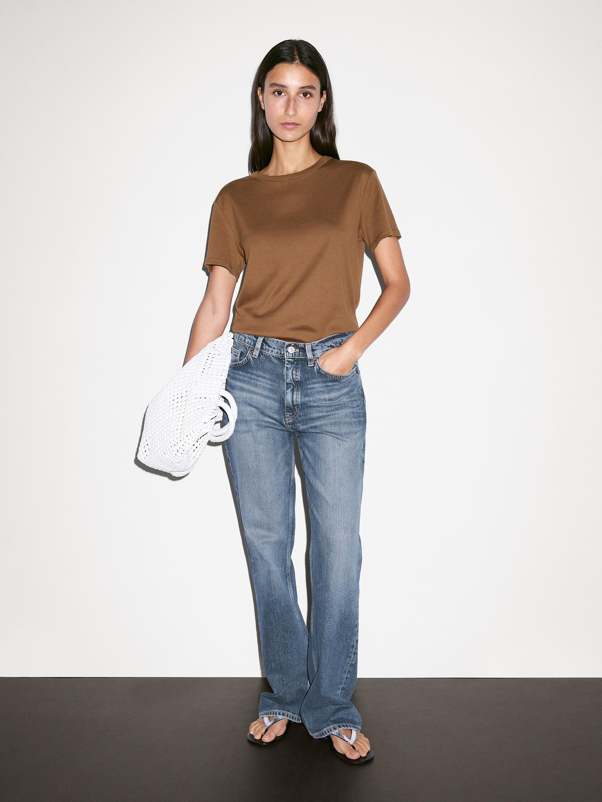 Maglietta Con Dettaglio Sul Collo Regular Fit - Marrone Toffee - L - Massimo Dutti - Femminile